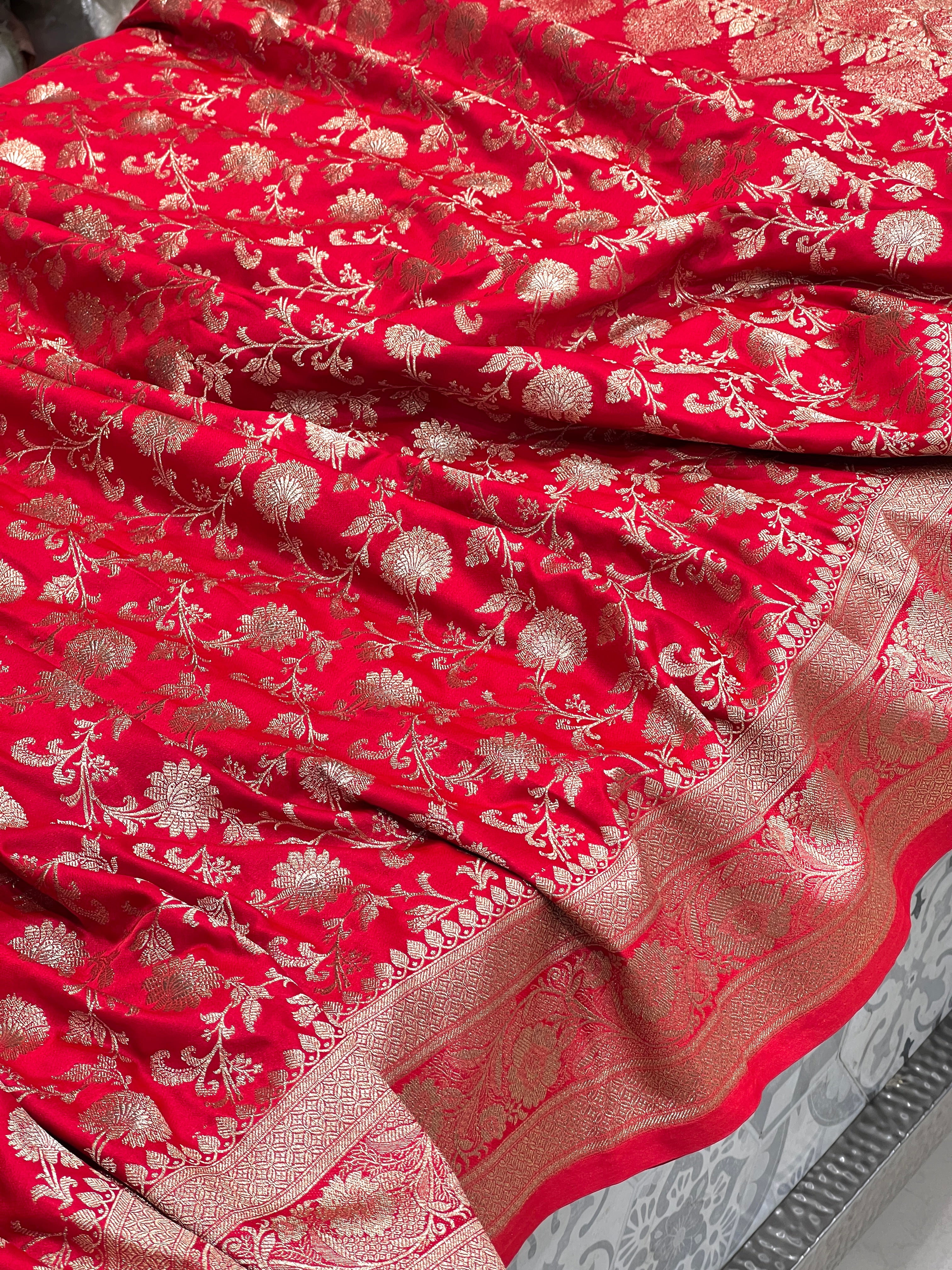 Red Banarasi Silk Small Jaal Saree