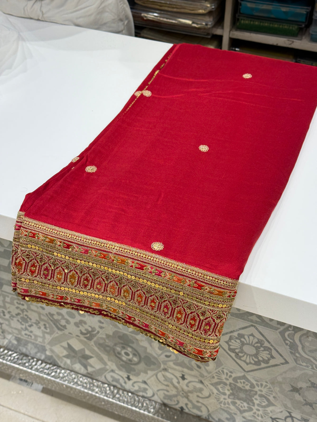 Red Pure Silk Sabyasachi Inspired Marodi Embroidery Saree