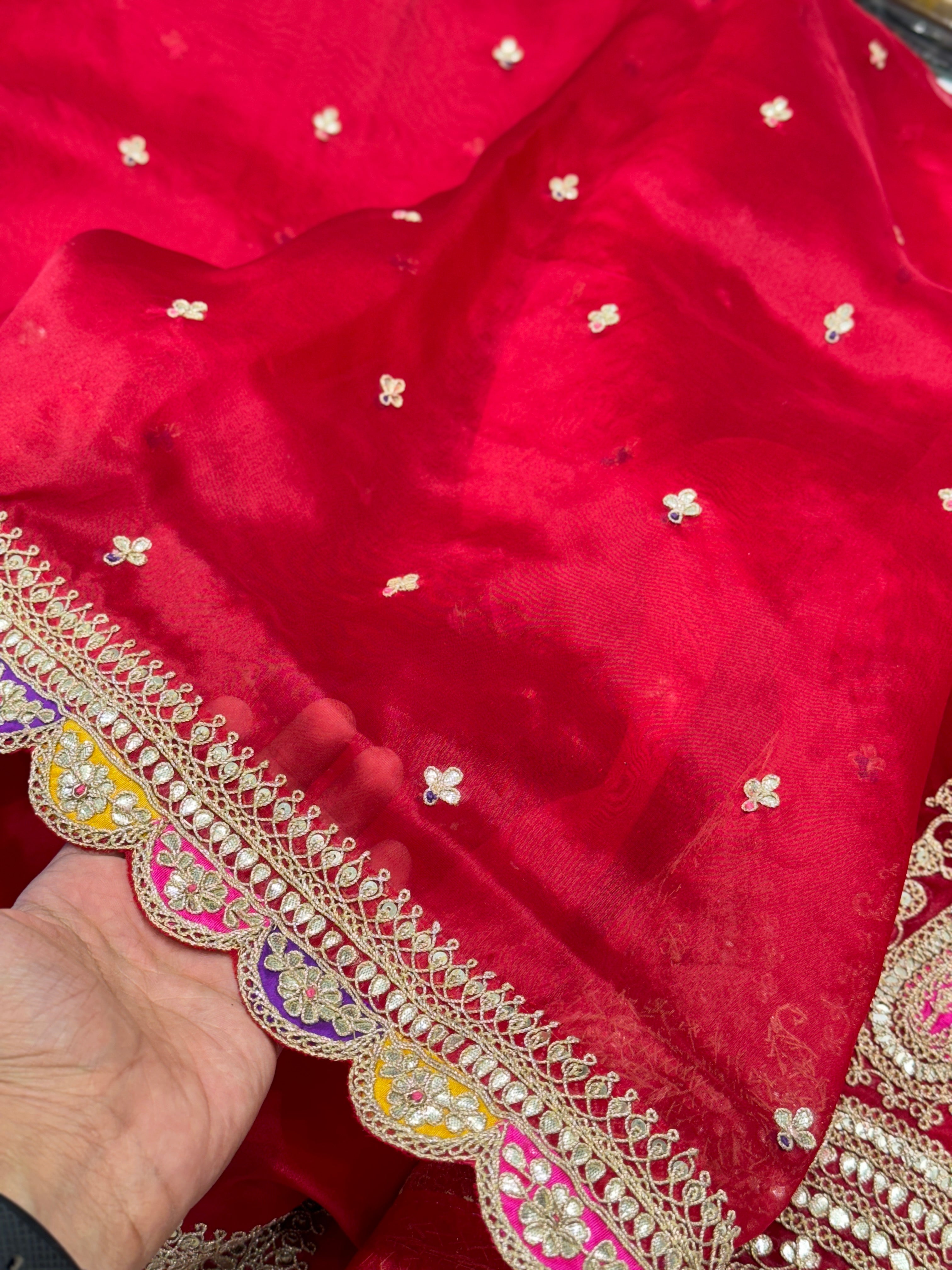 Red Organza Dori Gotapatti Saree