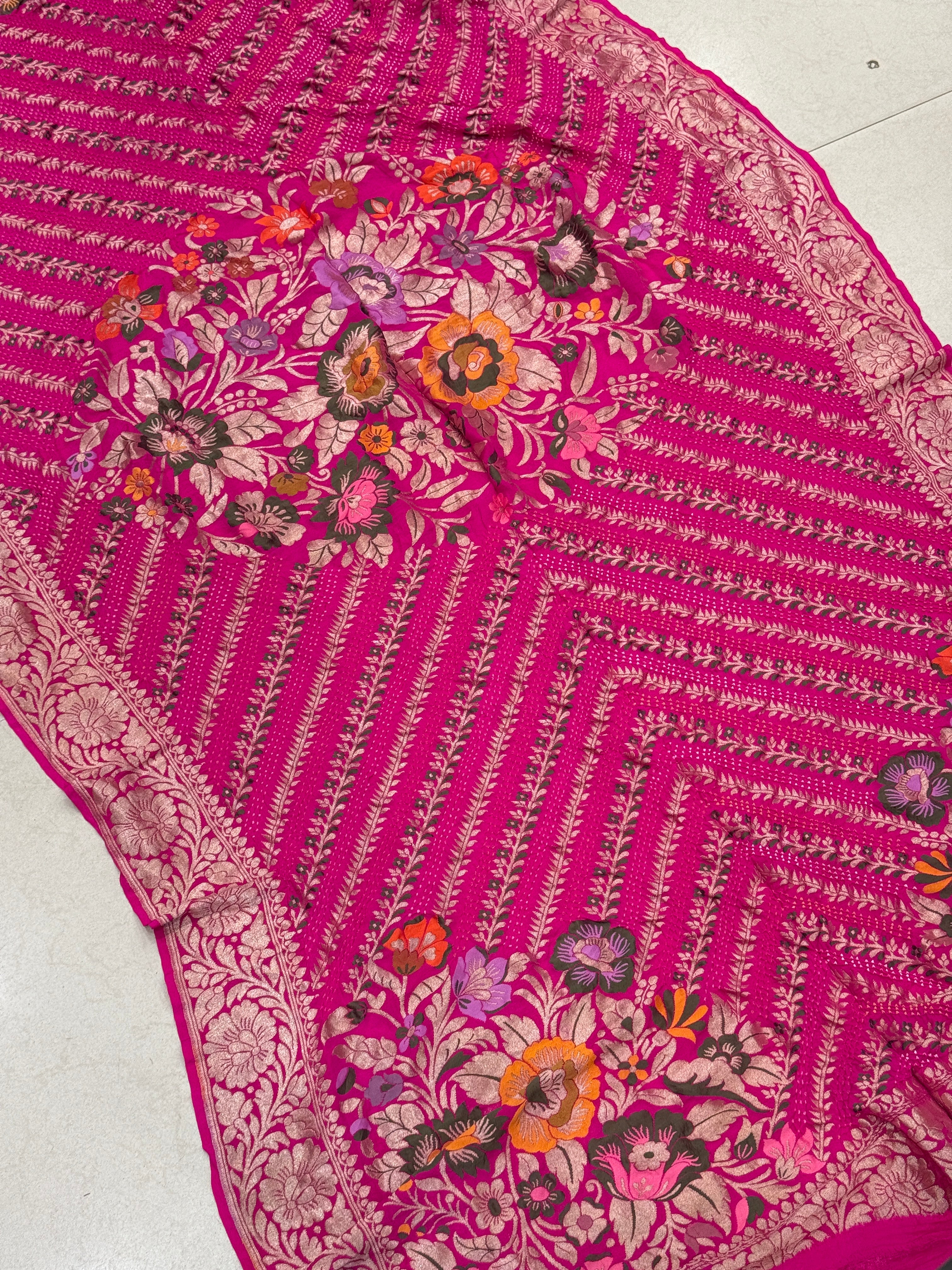 Rani Meenakari Floral Handloom Georgette Rai Bandhej Dupatta