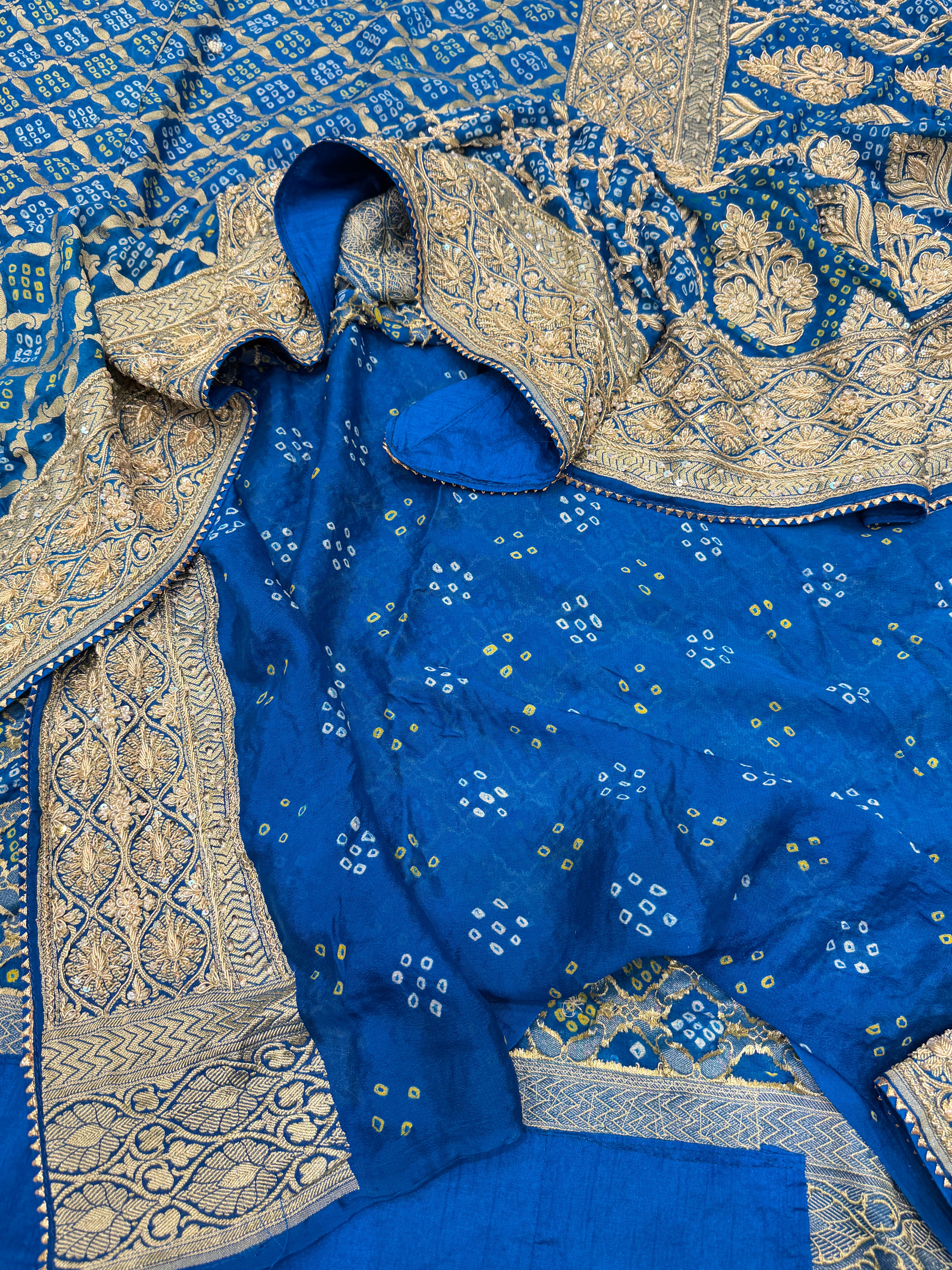Blue Bandhej Zardosi Hand Embroidery Georgette Saree
