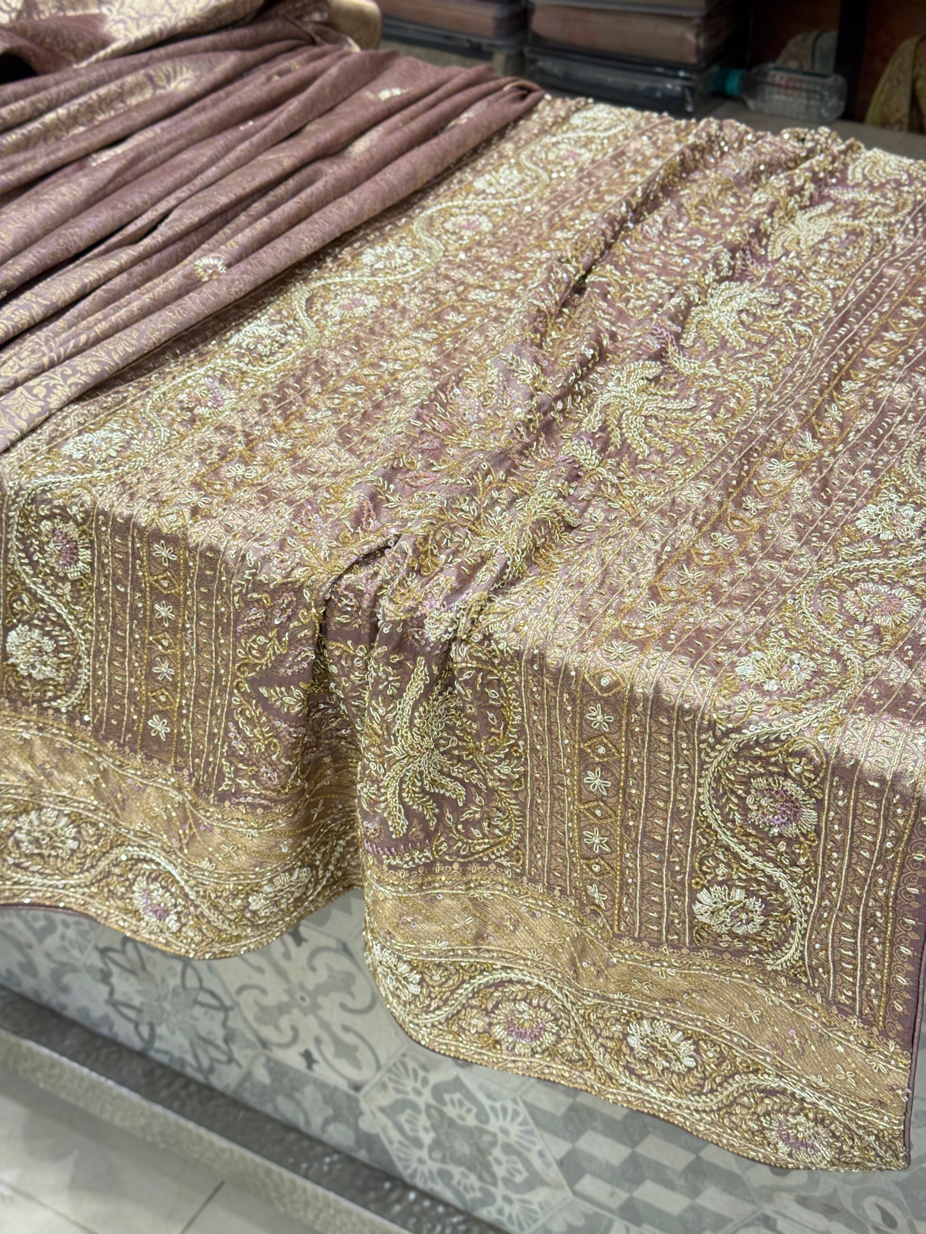Lilac Kanjivaram Silk Zardosi Resham Hand Embroidery Saree