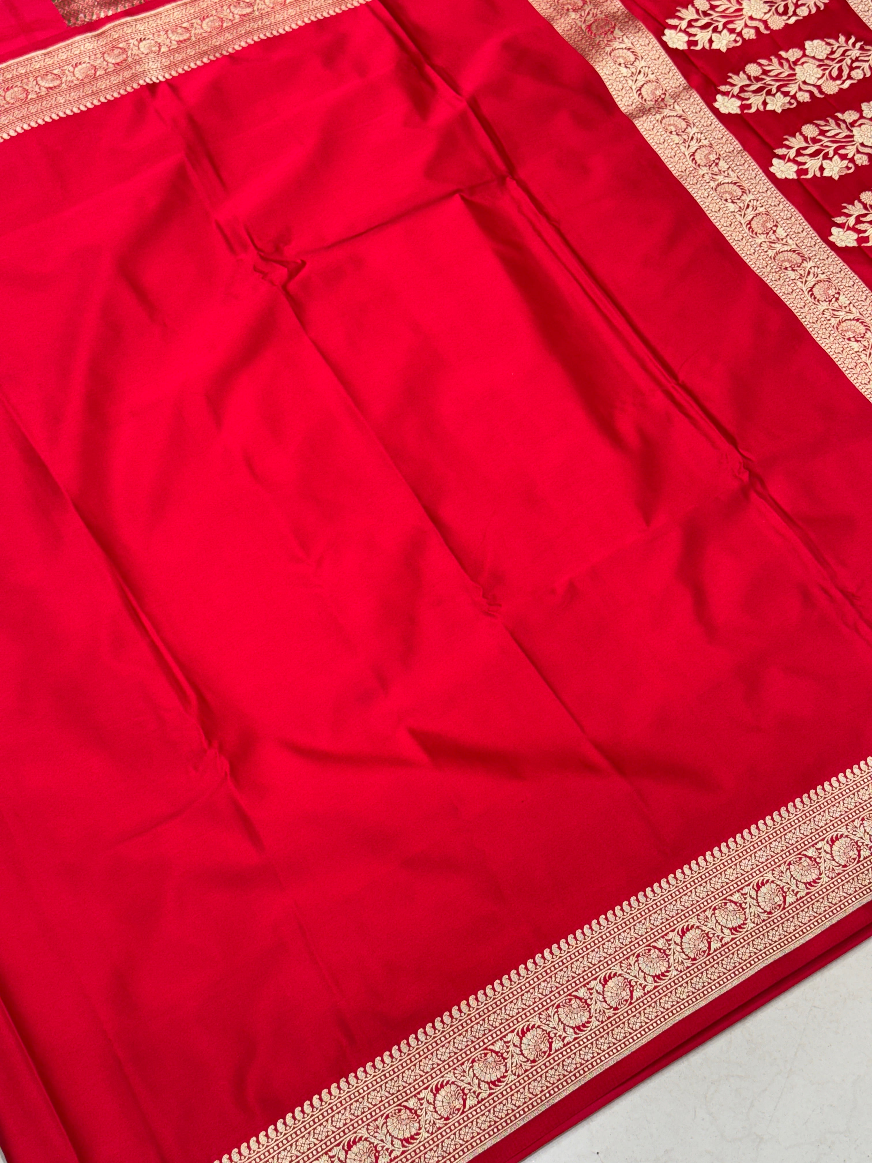 Red Banarasi Plain Body Border Saree