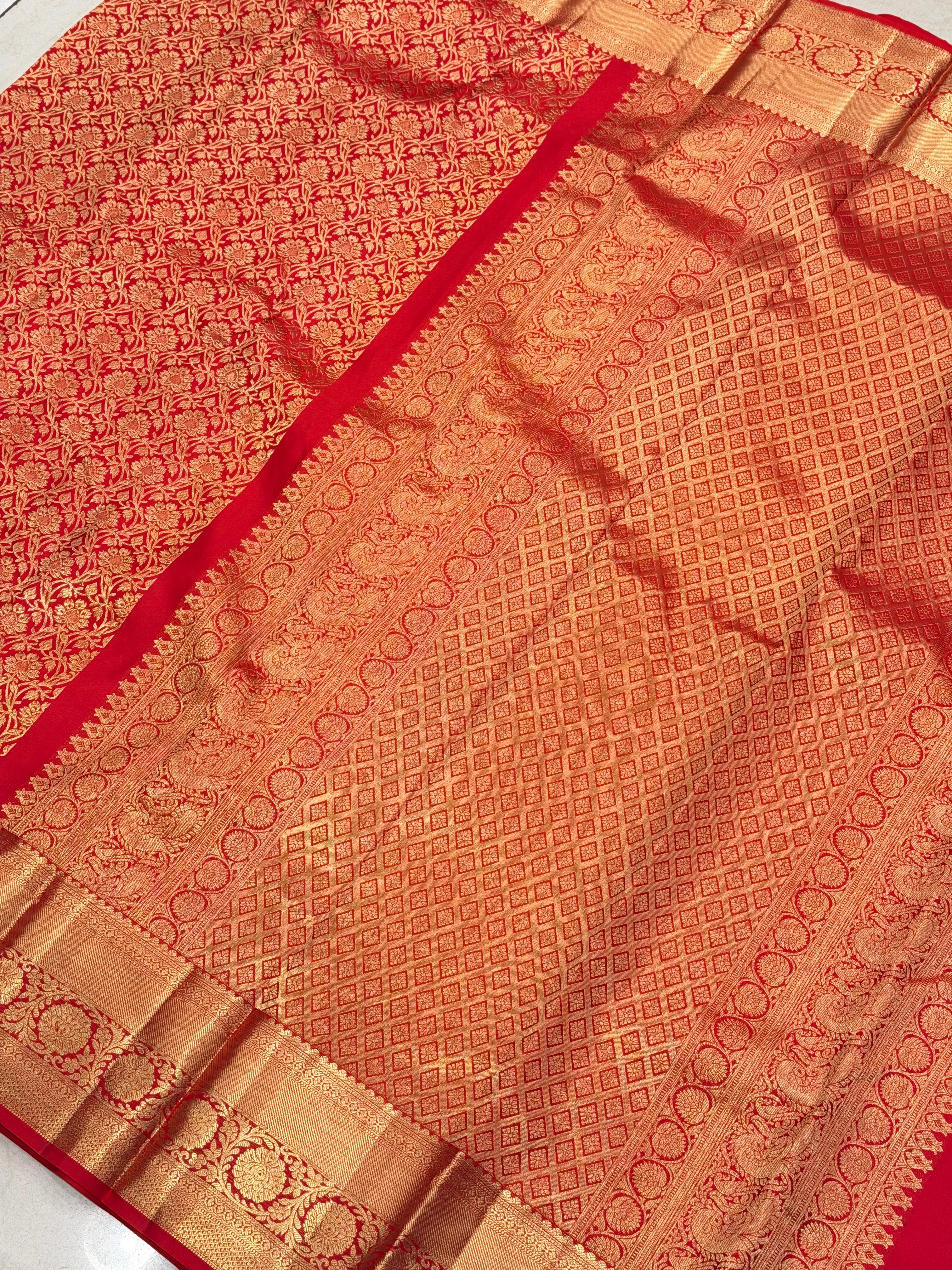 Red Brocade Weave Handloom Pure Silk Kanjivaram Saree