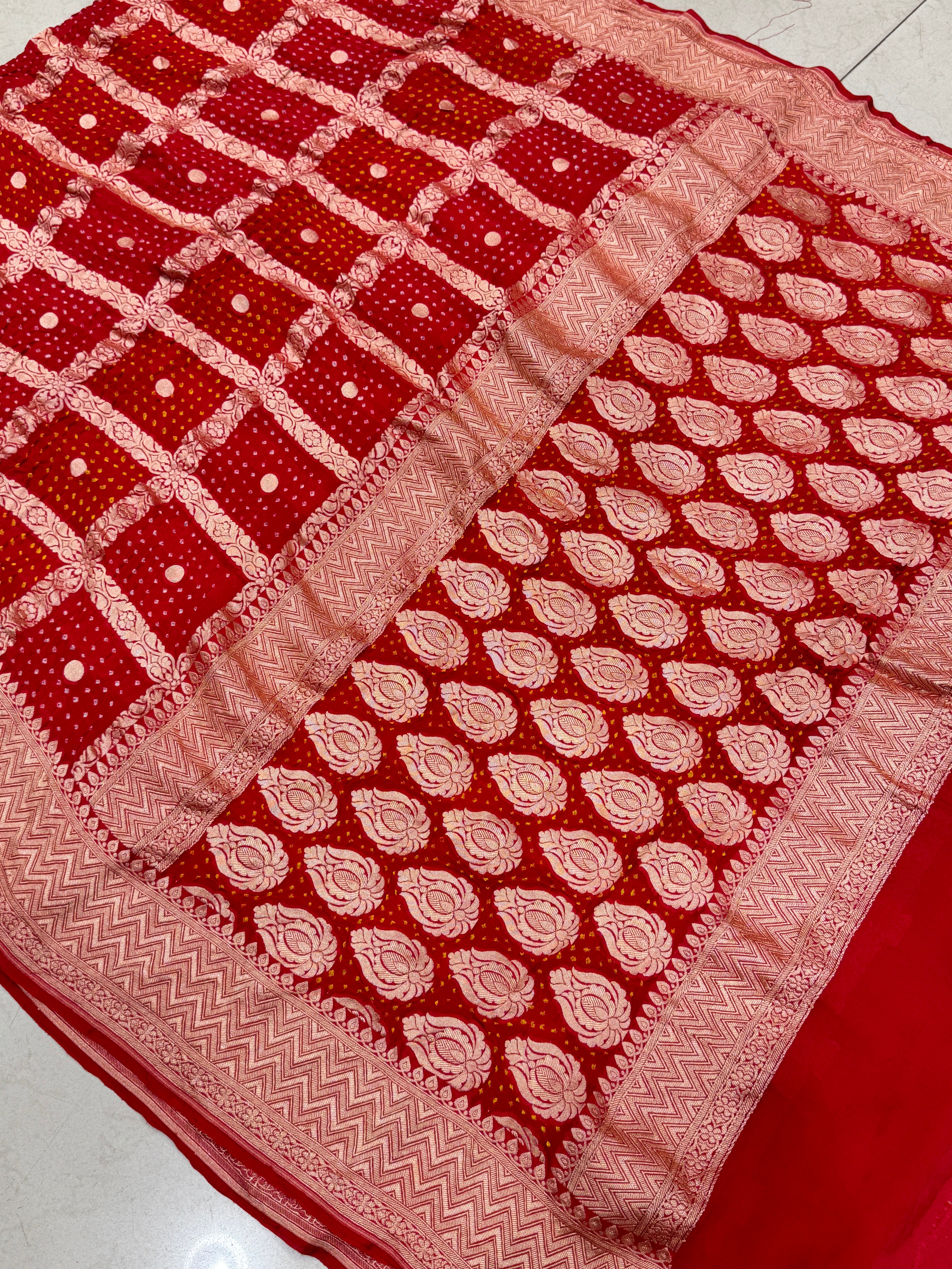 Red Bandhej Bandhini Saree