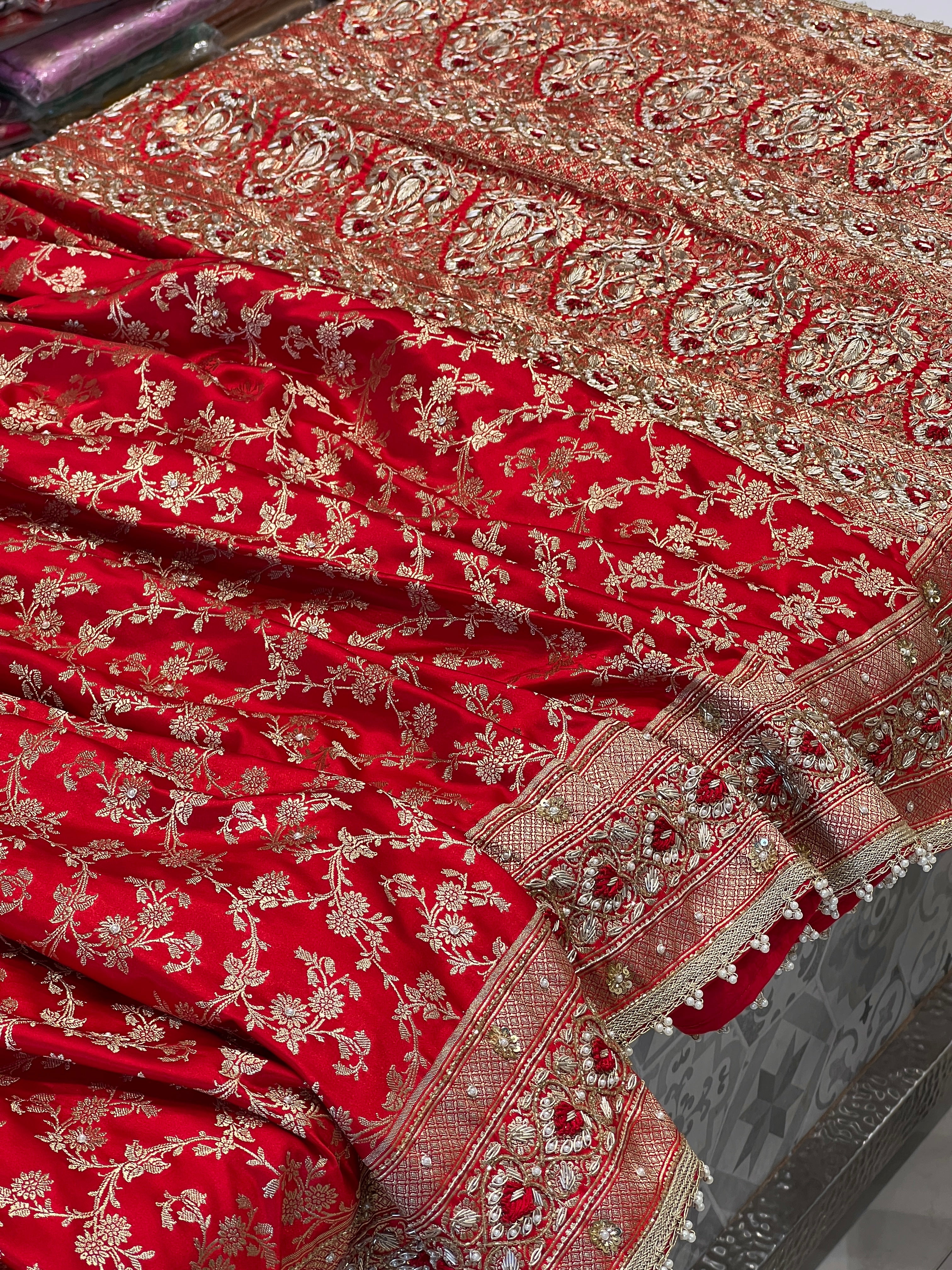 Red Banarasi Silk Resham Embroidery Saree