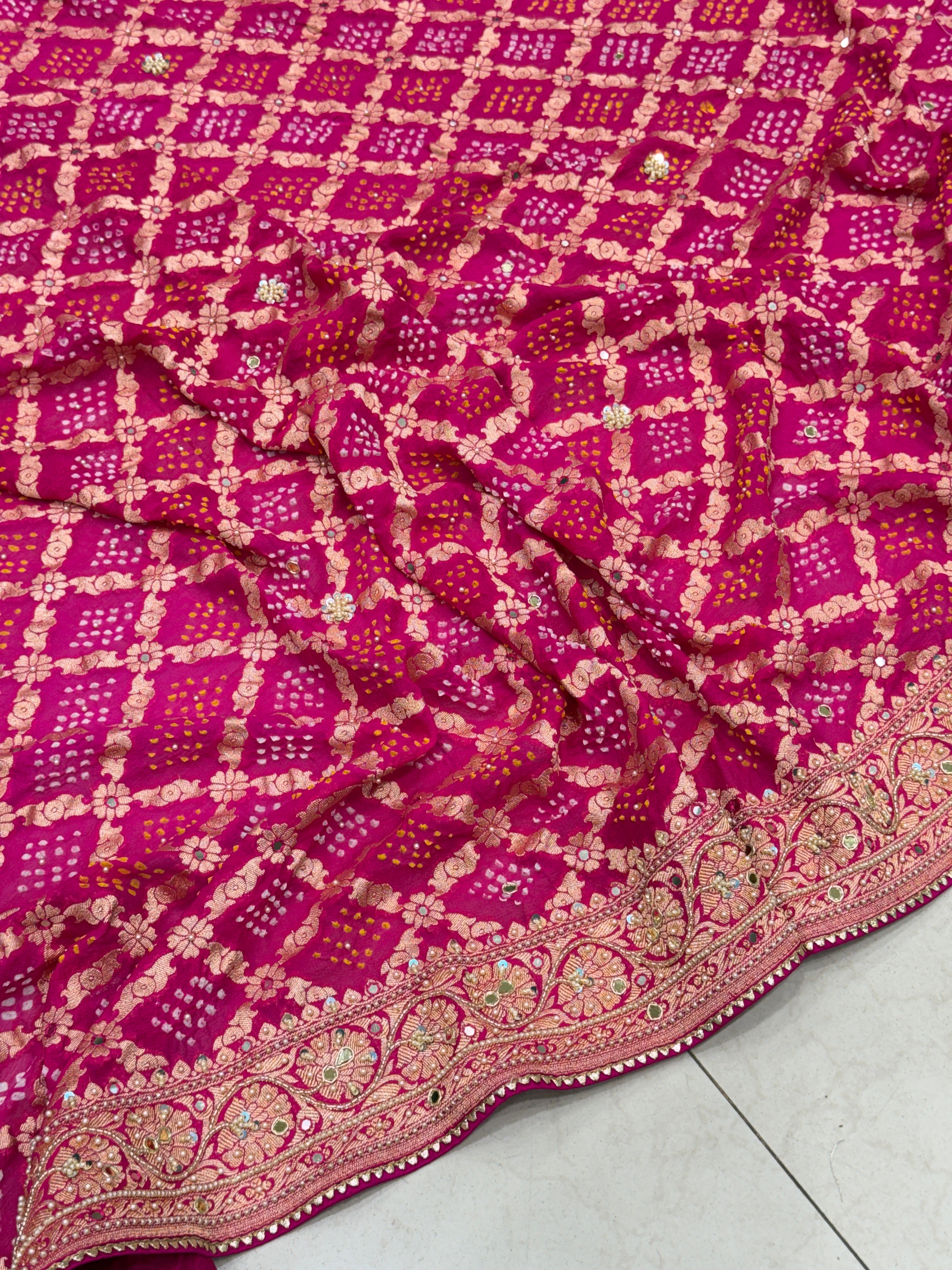 Rani Hand Embroidery Moti Bandhej Dupatta