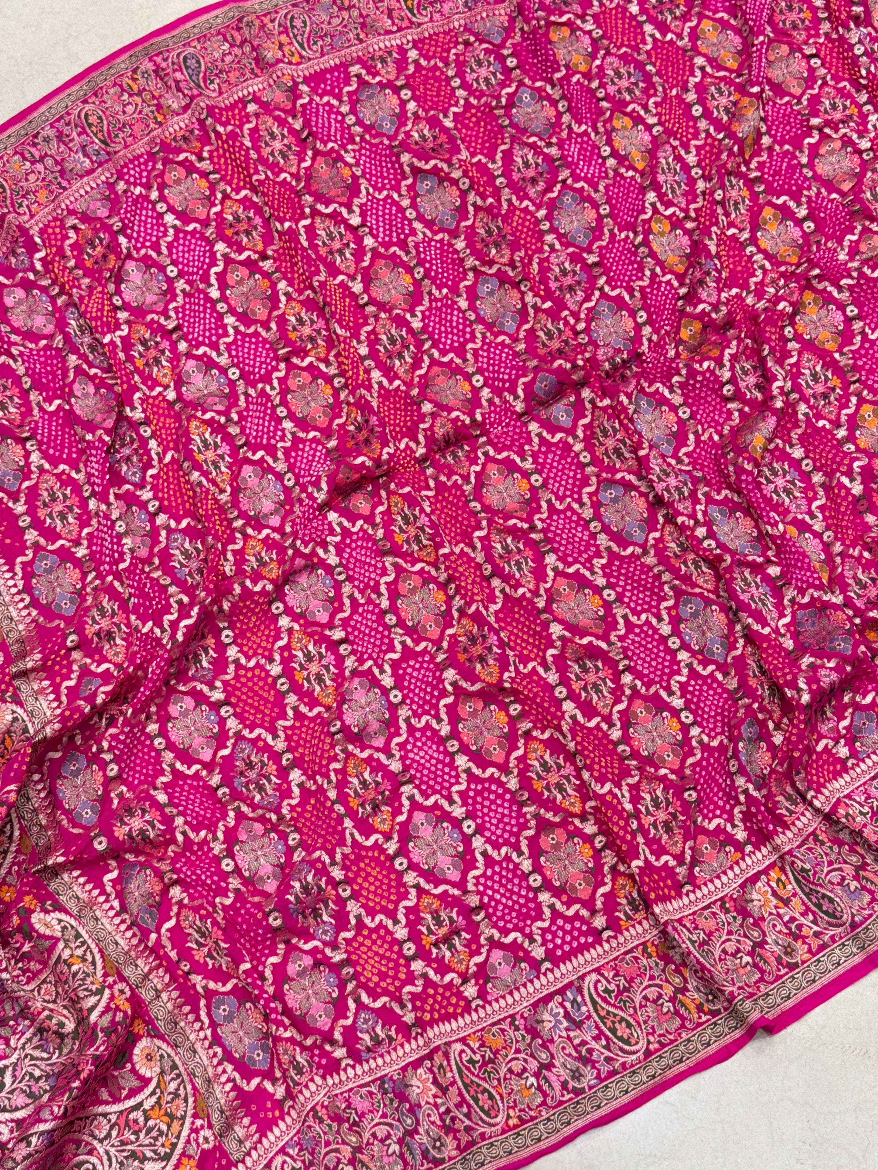 Rani Jaal Double Border Handloom Meenakari Rai Bandhej Pure Zari Dupatta