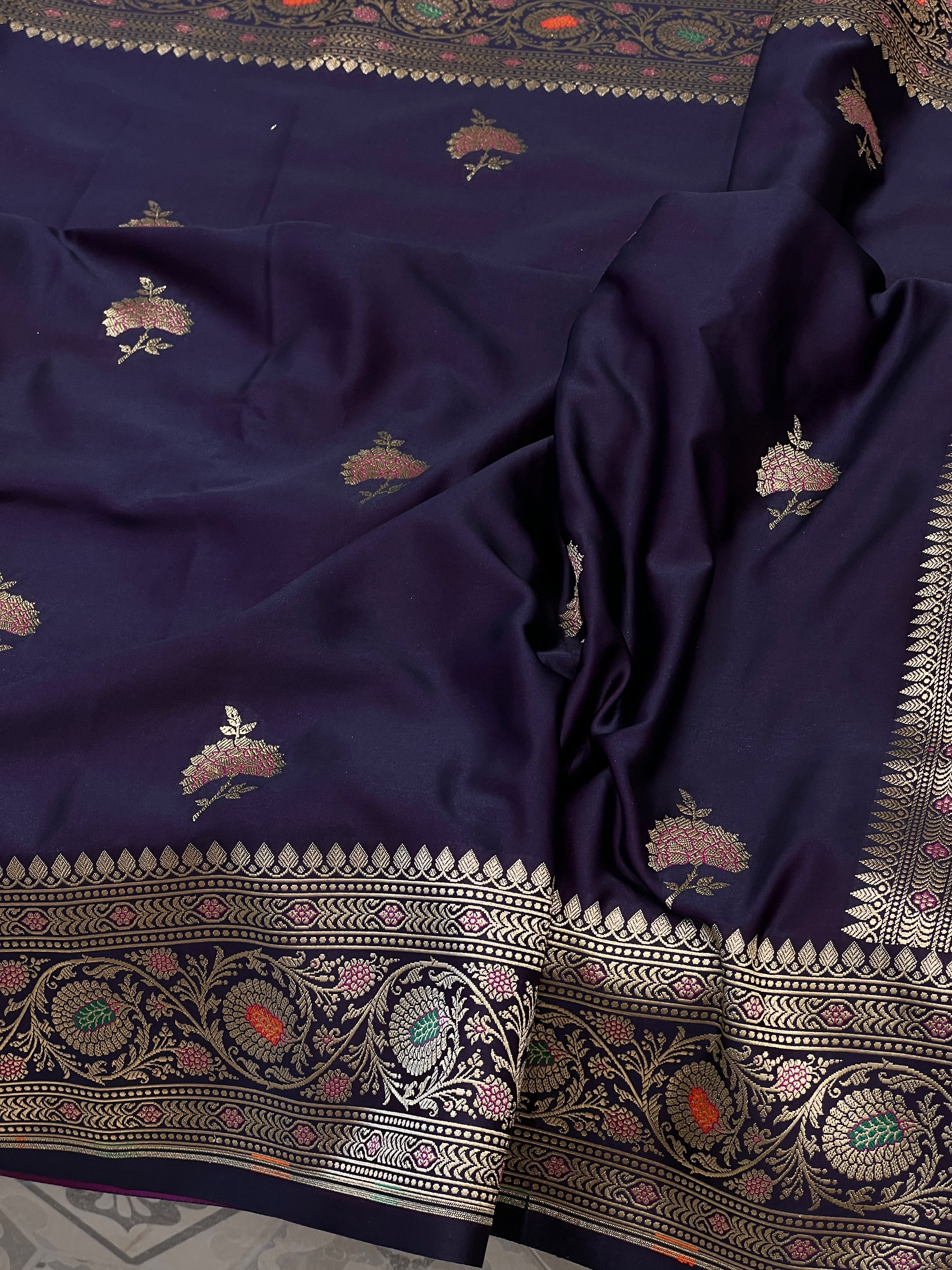 Blueish Purple Dhup Chav Banarasi Saree