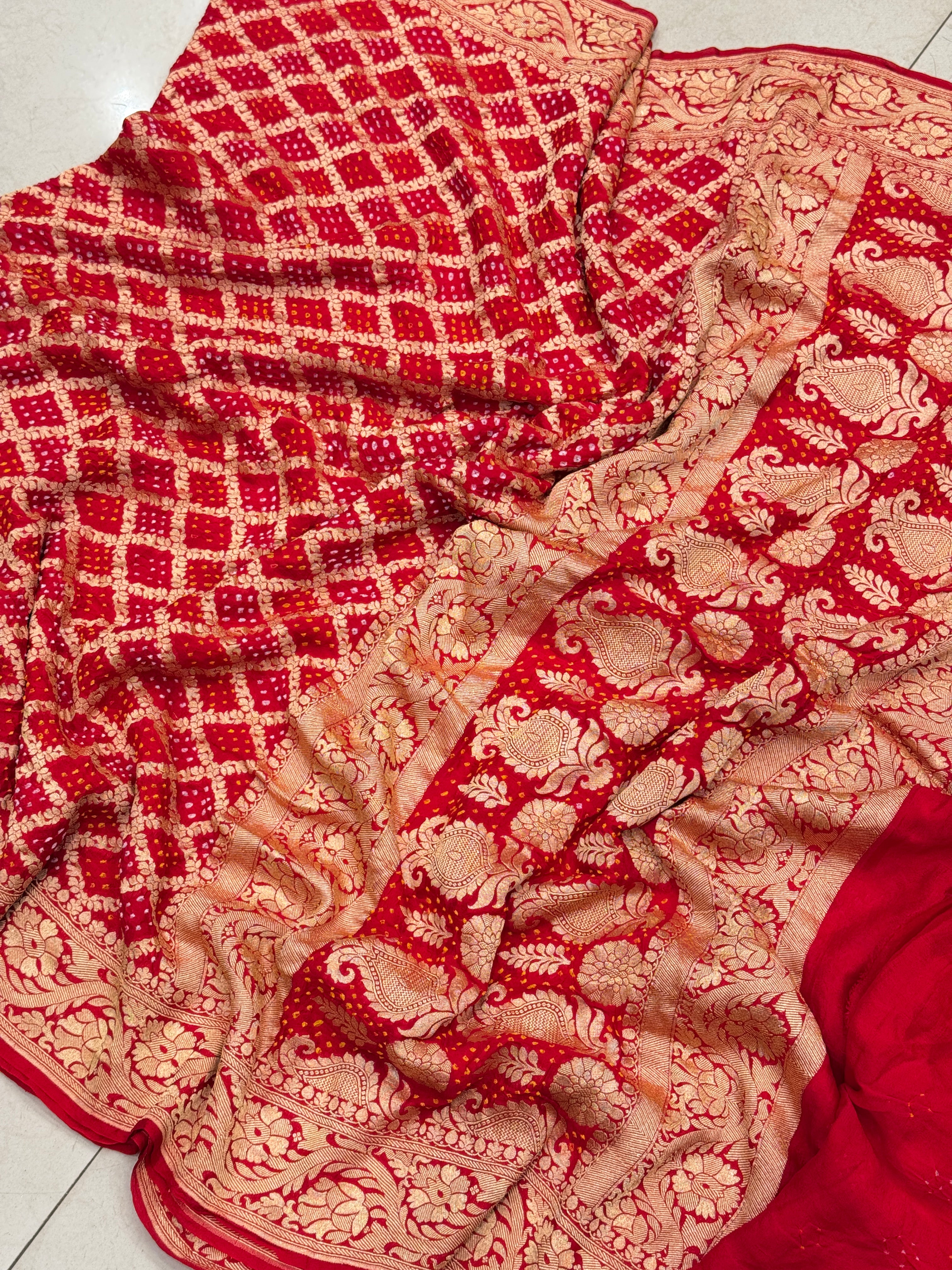 Red Bandhej Bandhini Saree