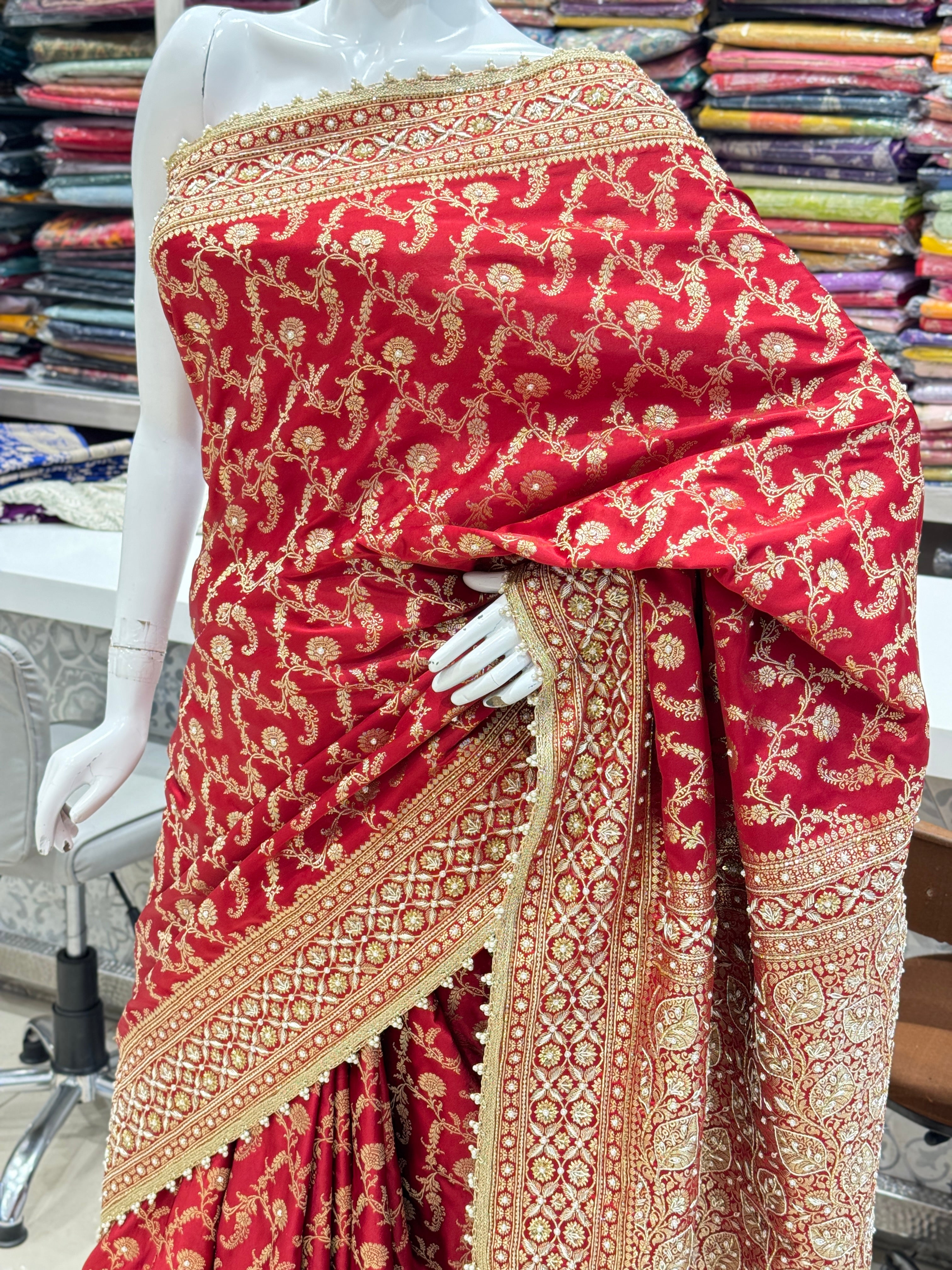 Maroon Banarasi Hand Embroidery Saree