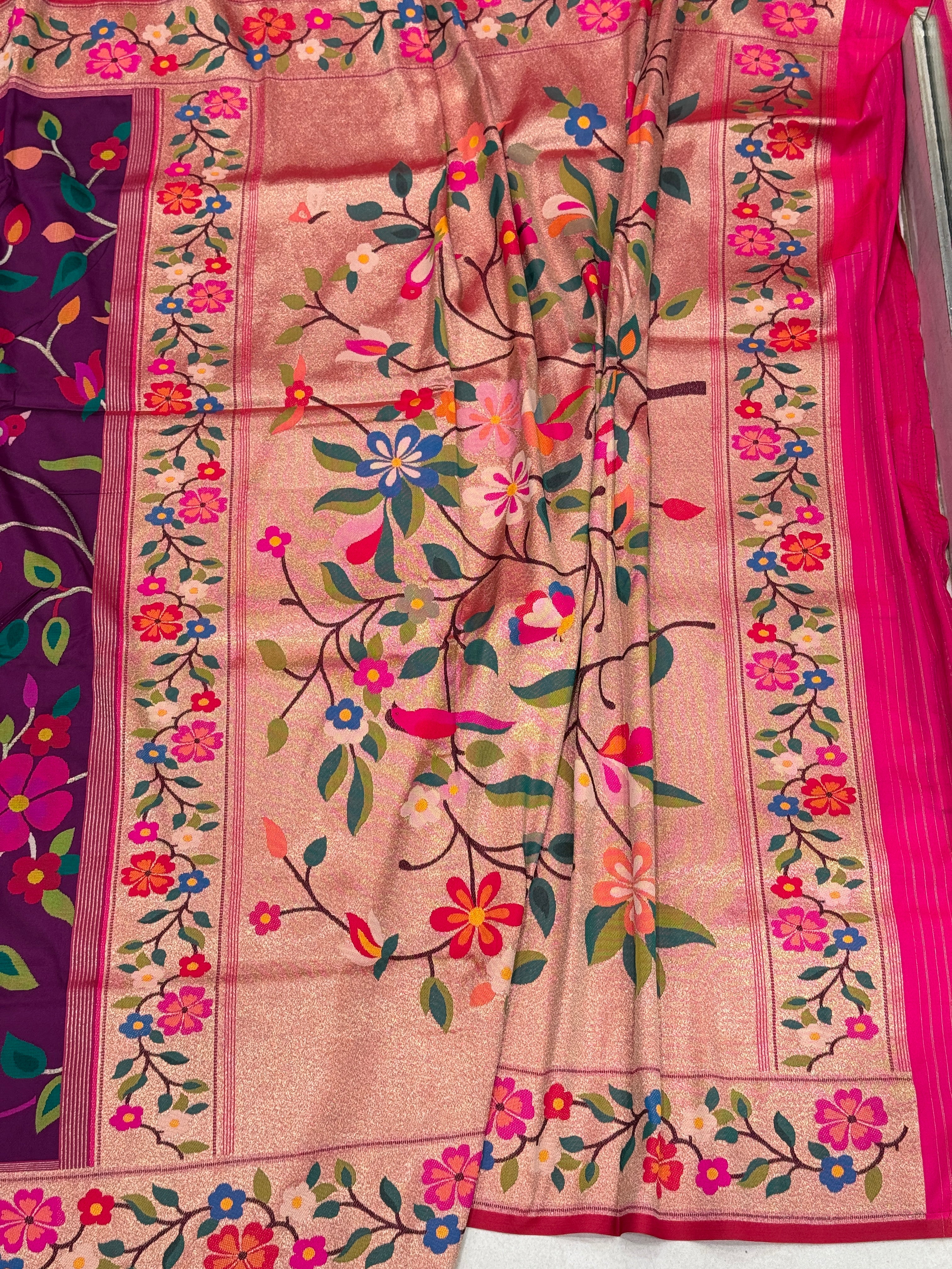 Violet Banarasi Silk Paithani Saree
