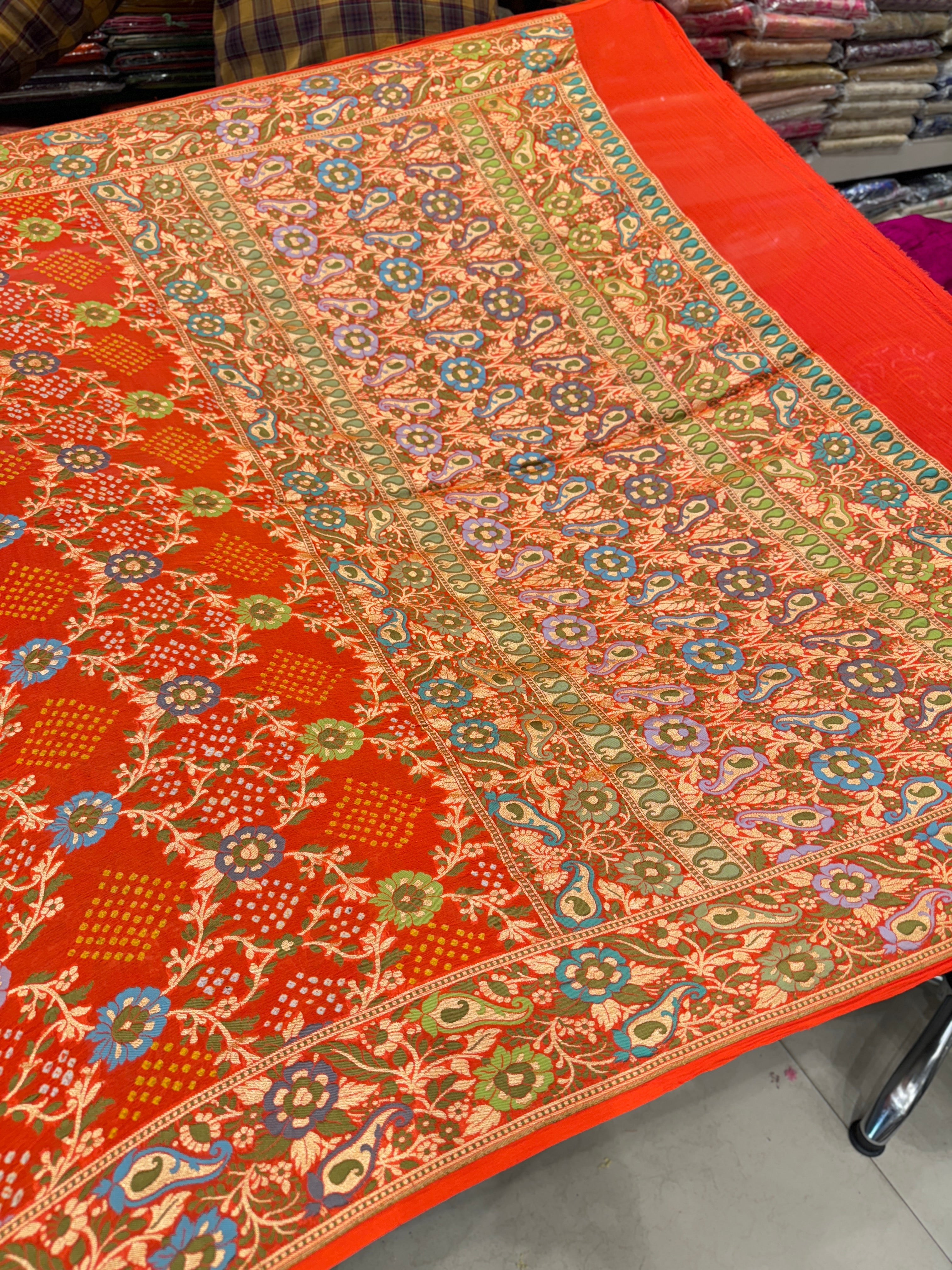 Orange Bandhej Meenakari Saree