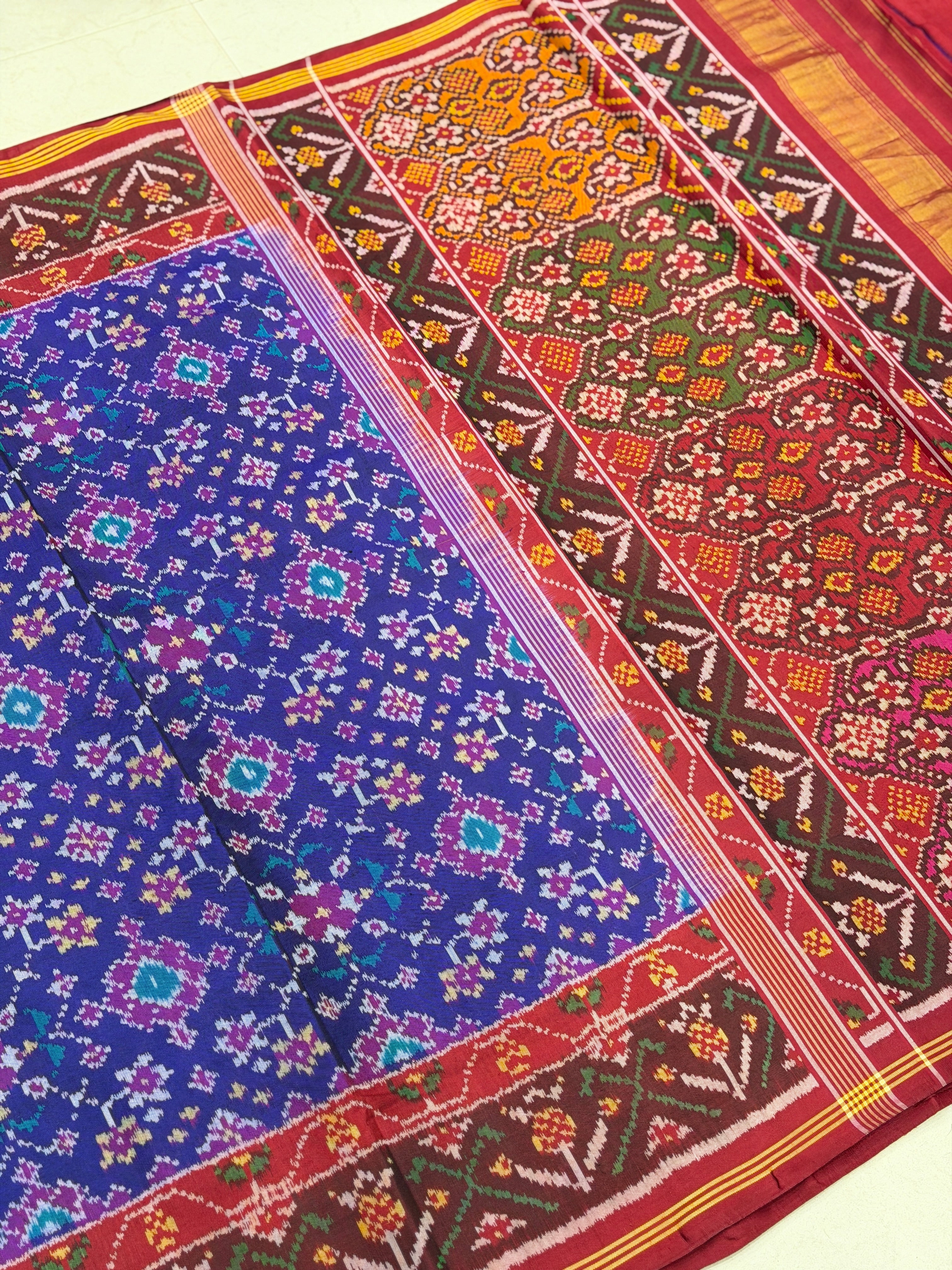 Violet Red Navratna Pure Silk Handloom Patan Patola