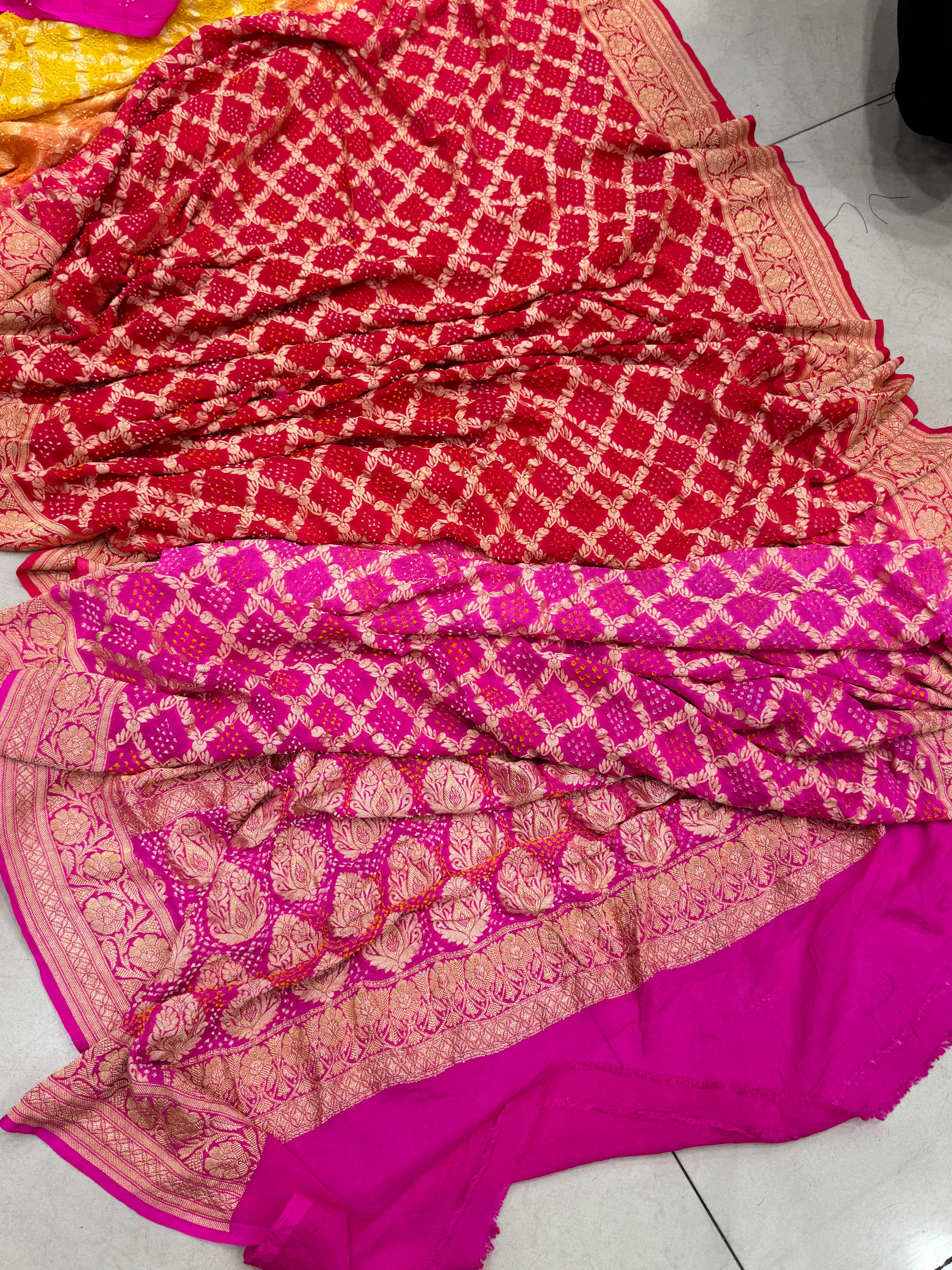 Shaded 6 colour Bandhej Bandhini Saree