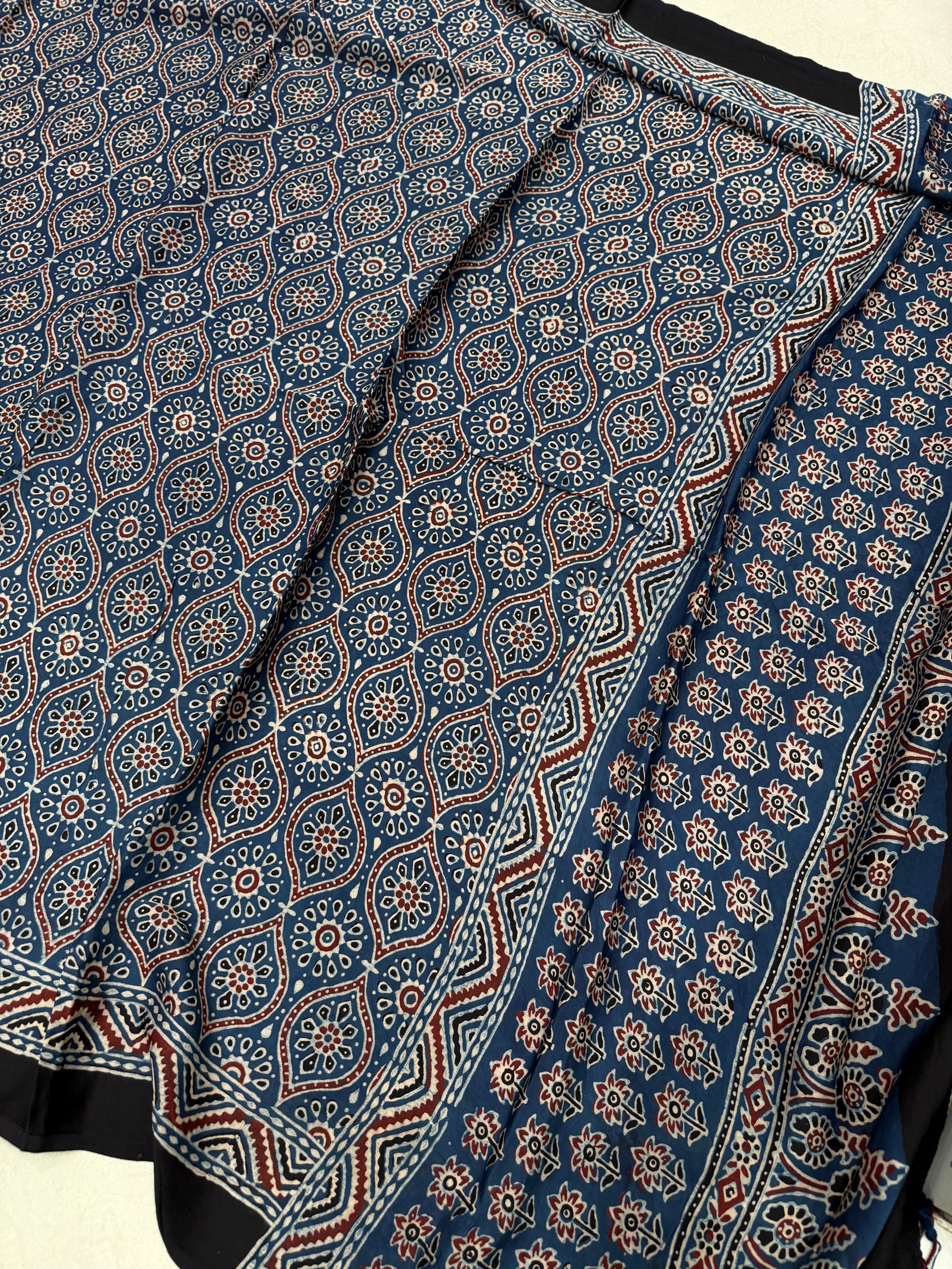 Blue Badam Jaal Ajrakh Hand Block Print Pure Gajji Silk Dupatta
