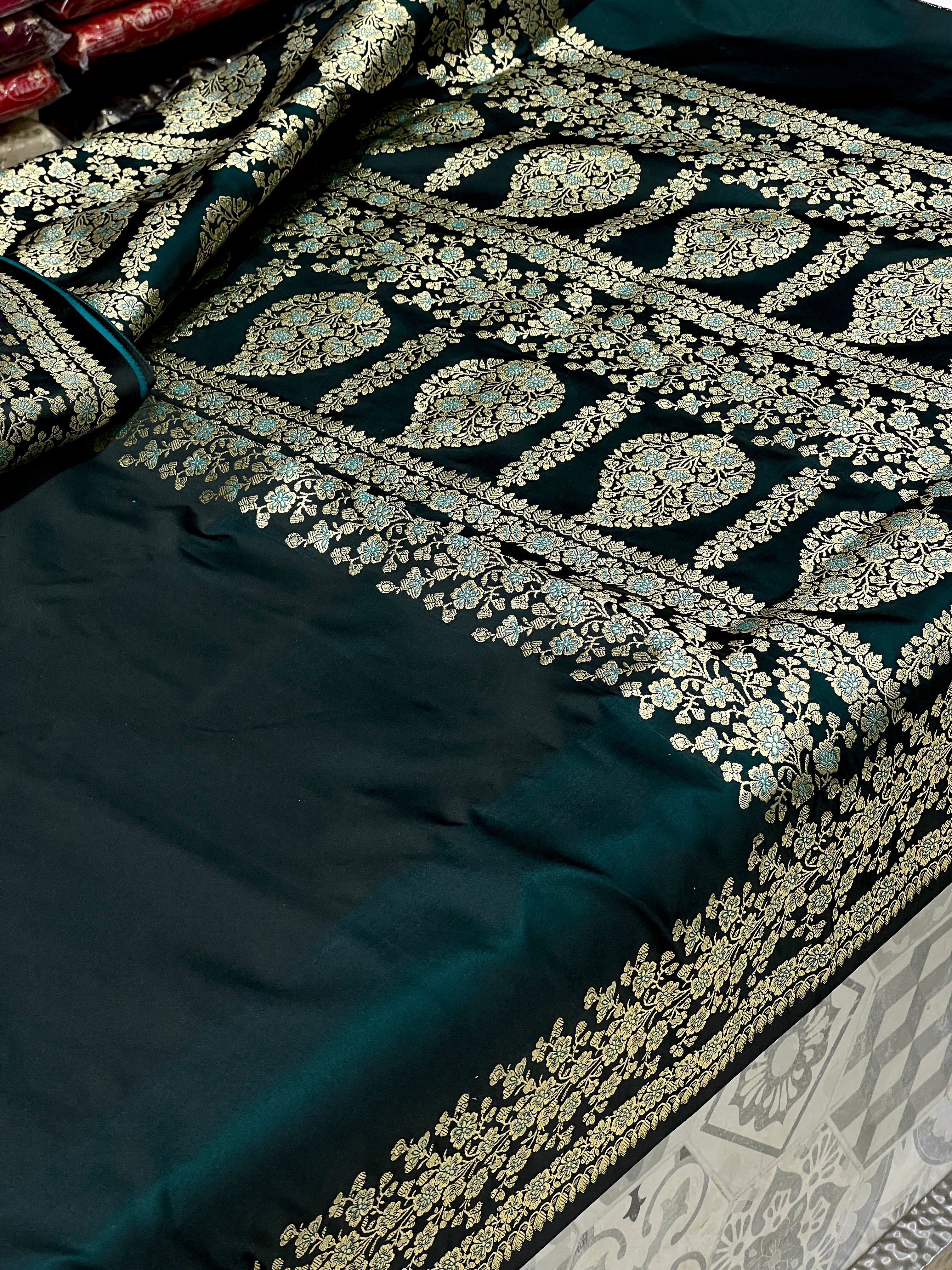 Greenish Black Banarasi Silk Saree