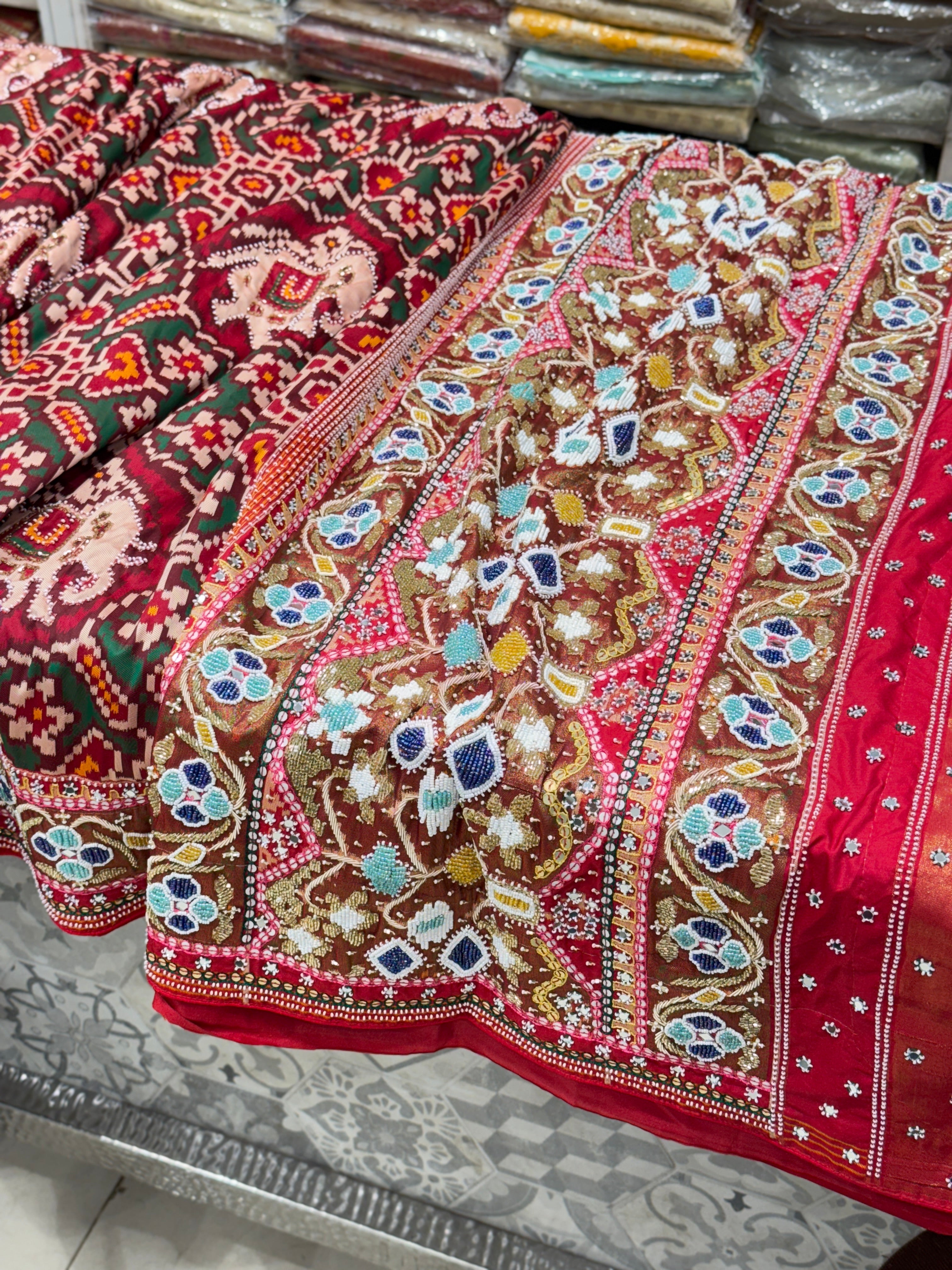 Maroon Patola Moti Zardosi Embroidery Saree