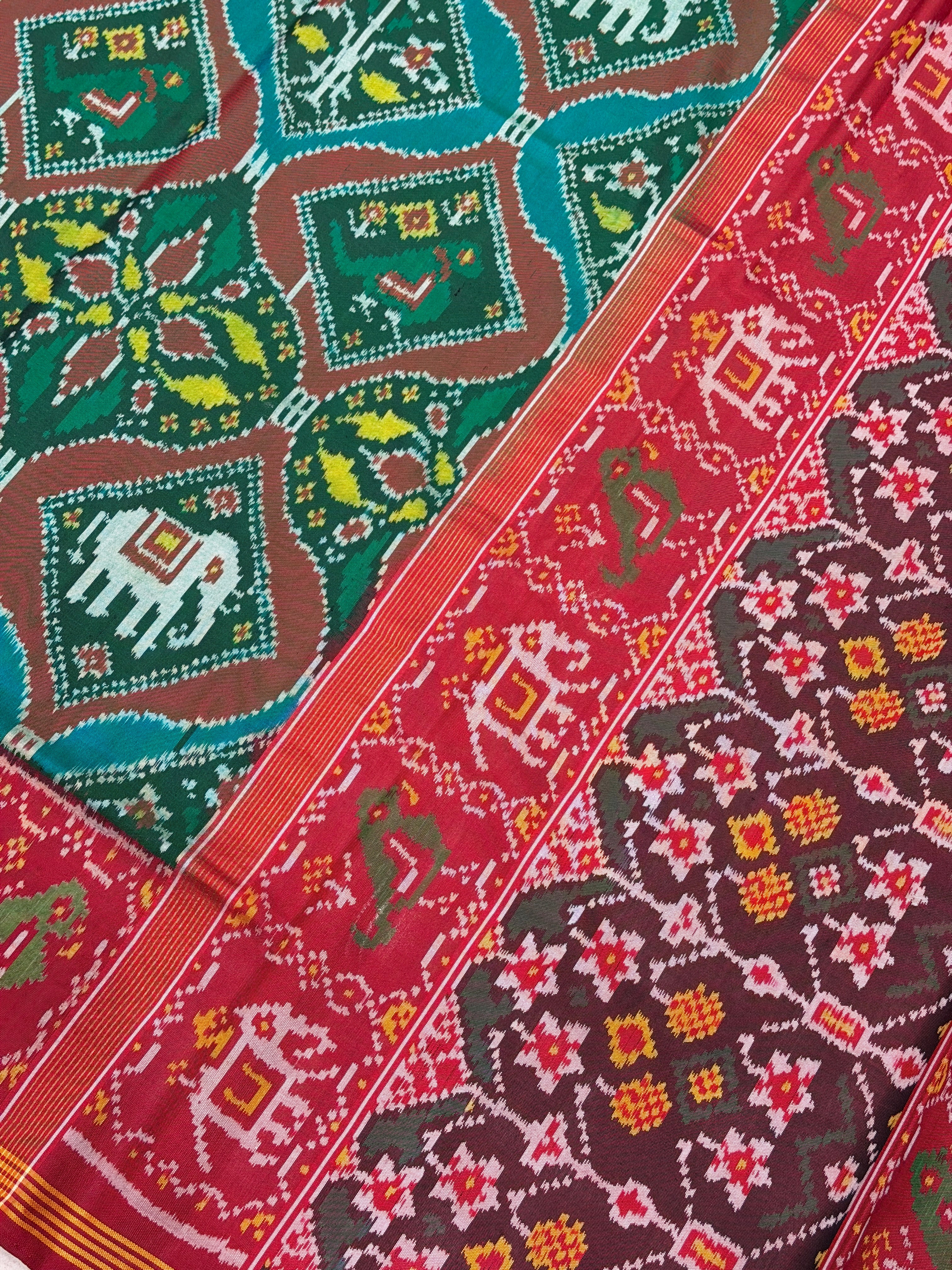Bottle Green Astkone Figure Pure Silk Patan Patola Handloom Saree