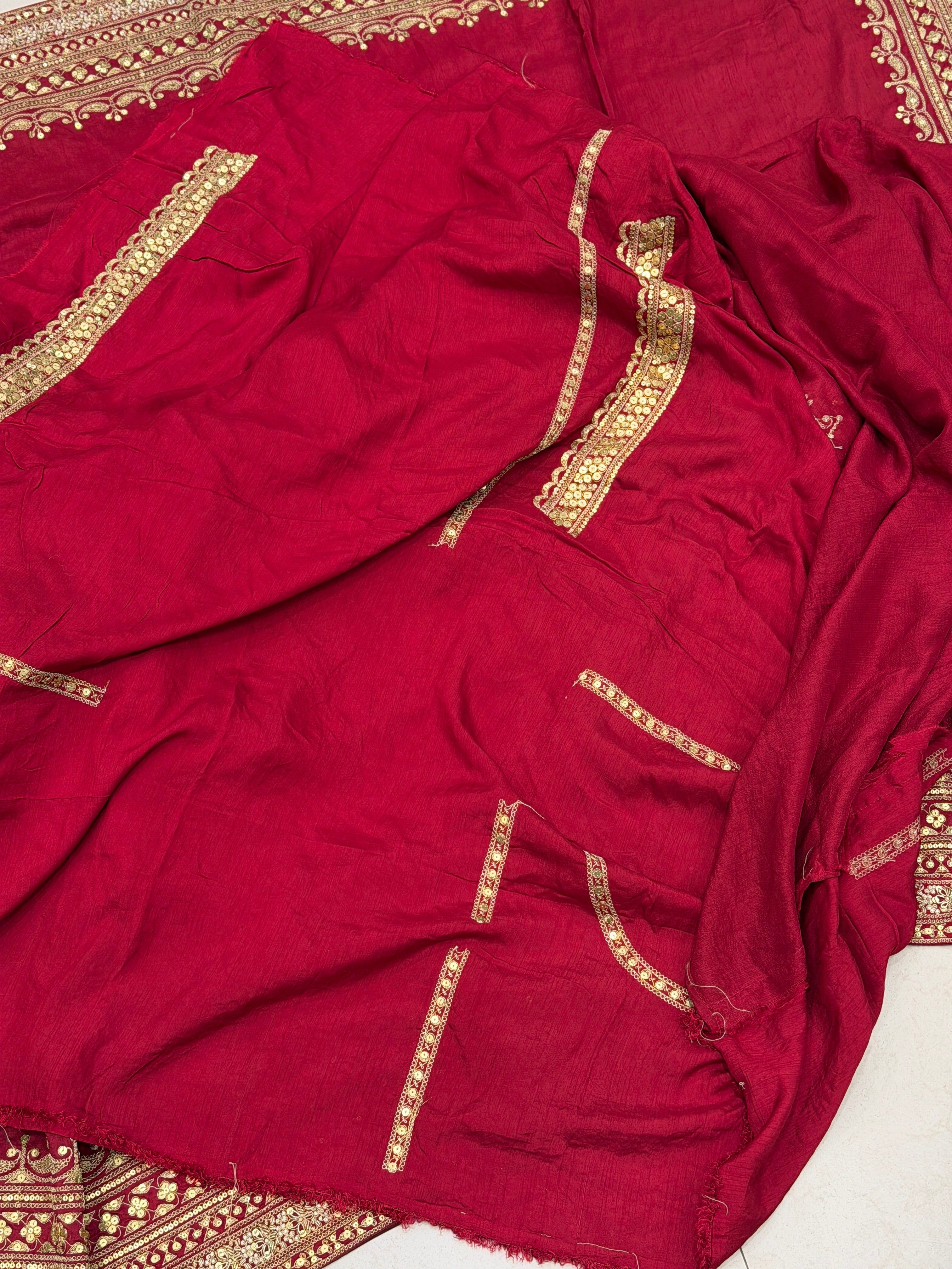 Maroon Pure Silk Sabyasachi Inspired Marodi Sequin Jaal Pallu Saree