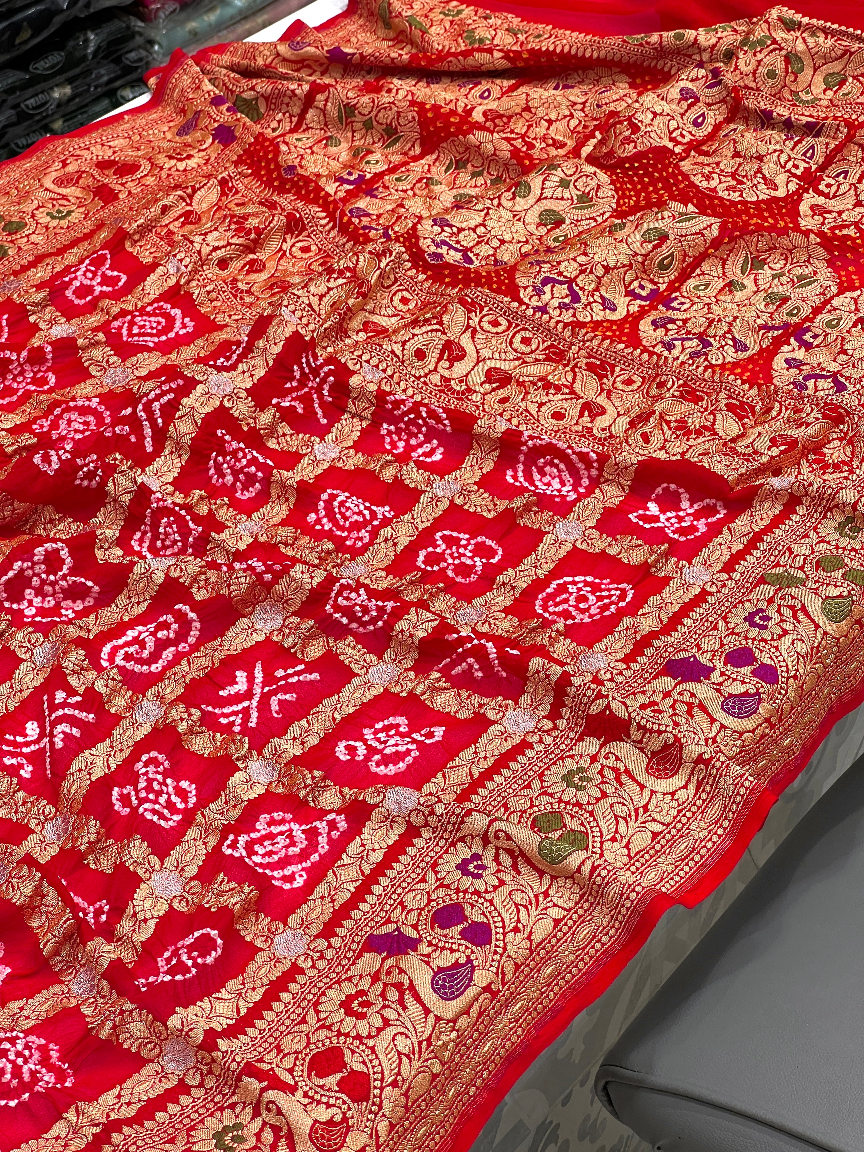 Red Pure Georgette Handloom Gharchola