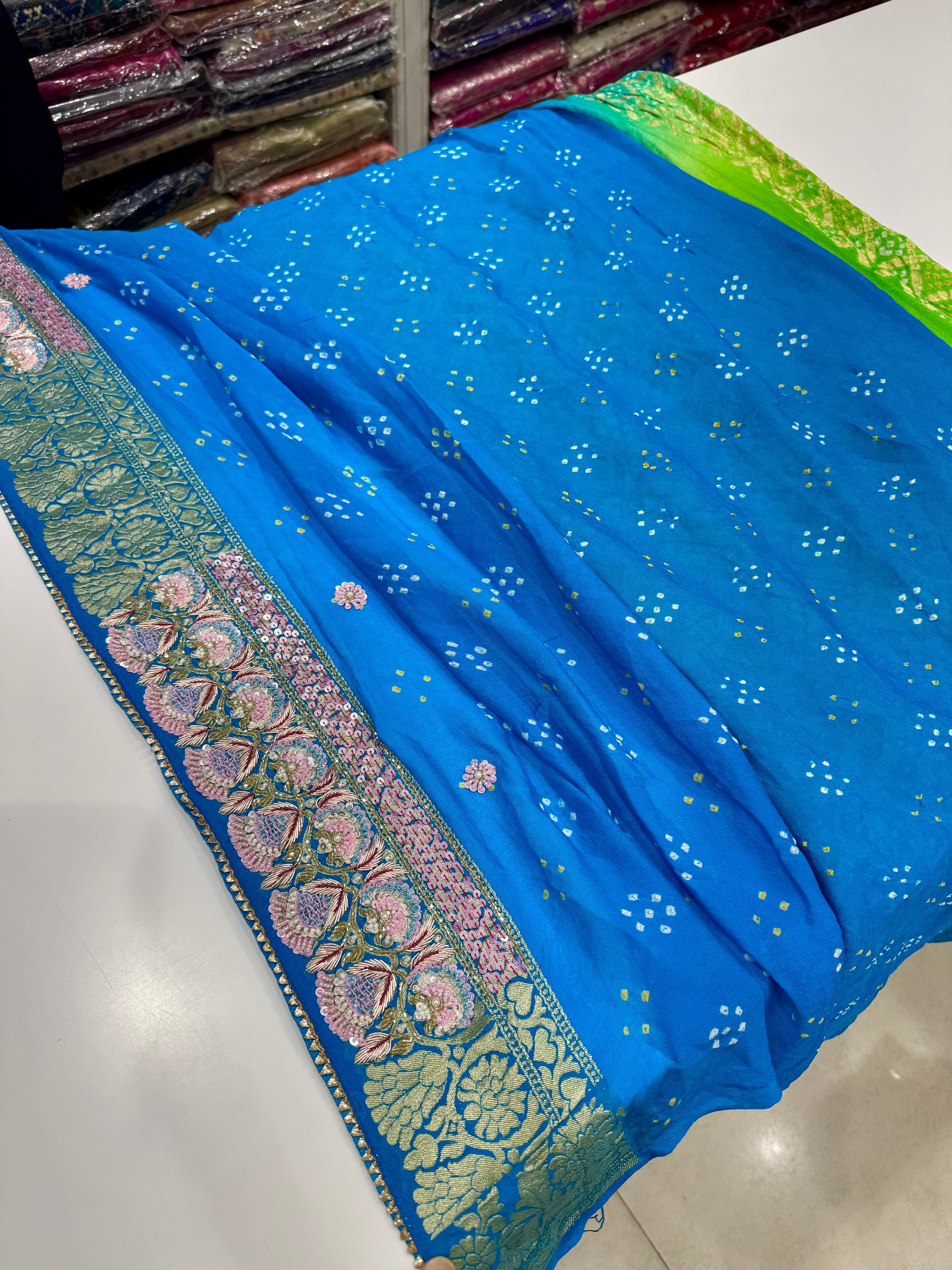 Jhanvi Kapoor Inspire Bandhej Hand Embroidery Saree