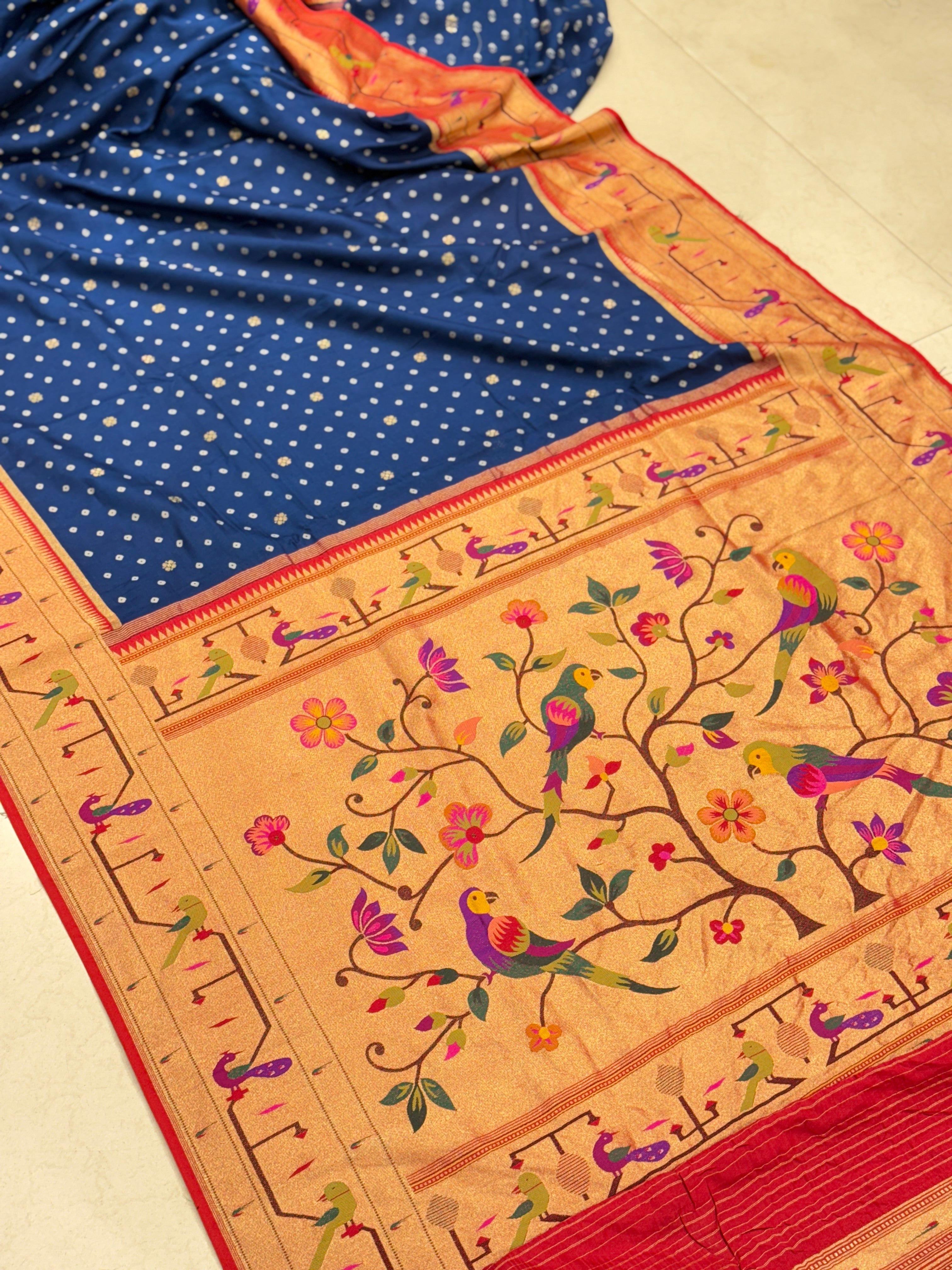 Blue Munga Paithani Saree