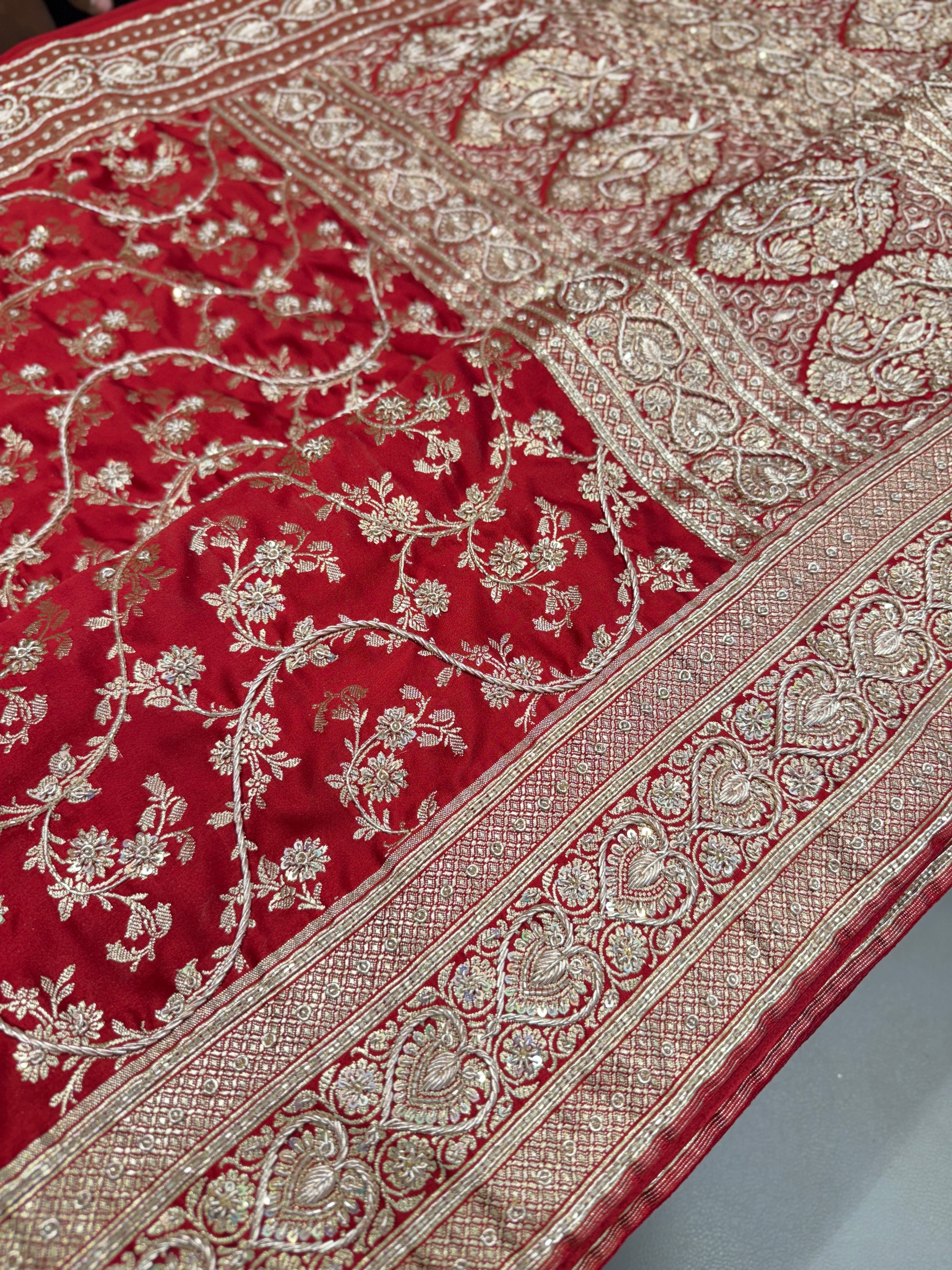 Red Banarasi Zardosi Jaal Saree