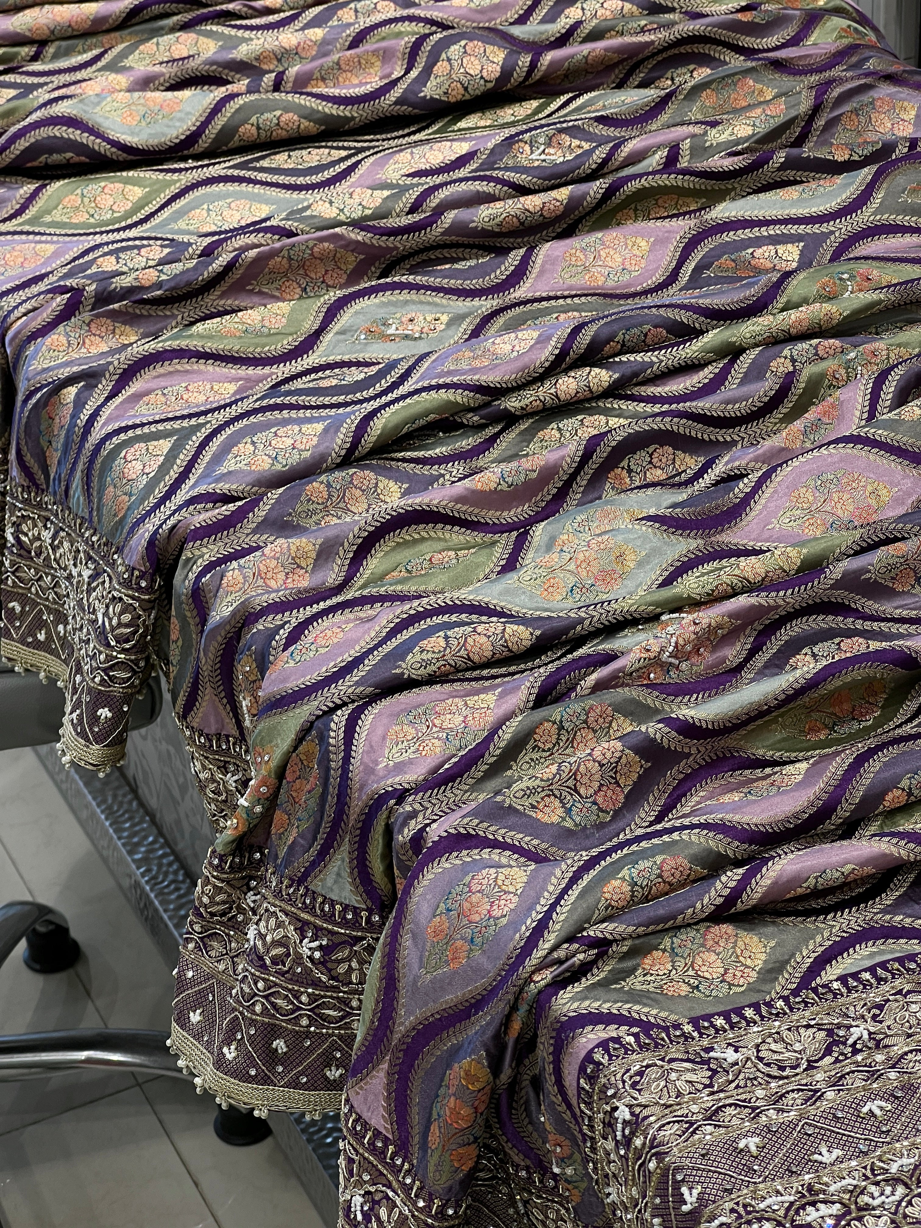 Purple Rangkat Hand Embroidery Saree