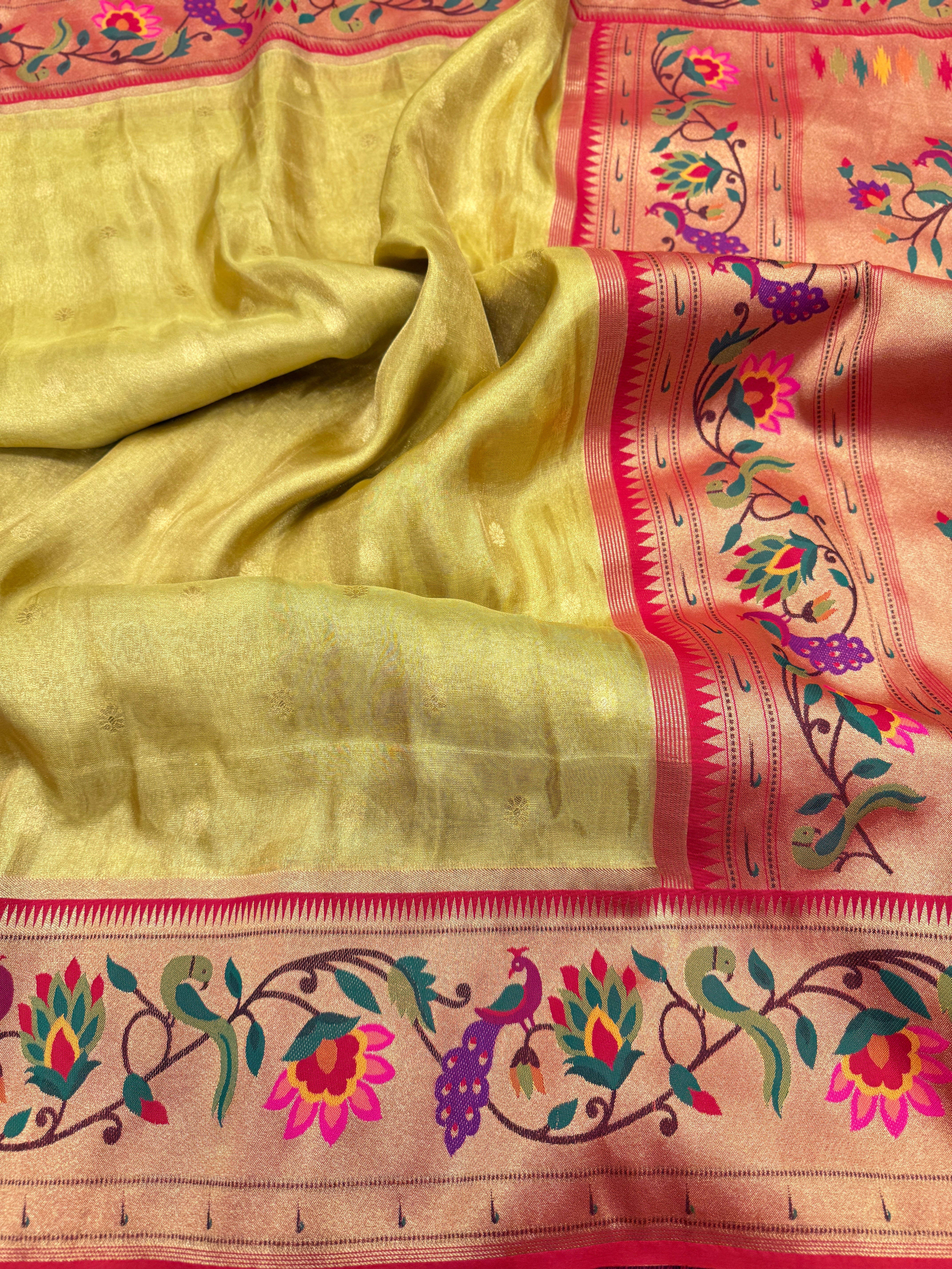 Neon Tissue Paithani Peacock Border Saree