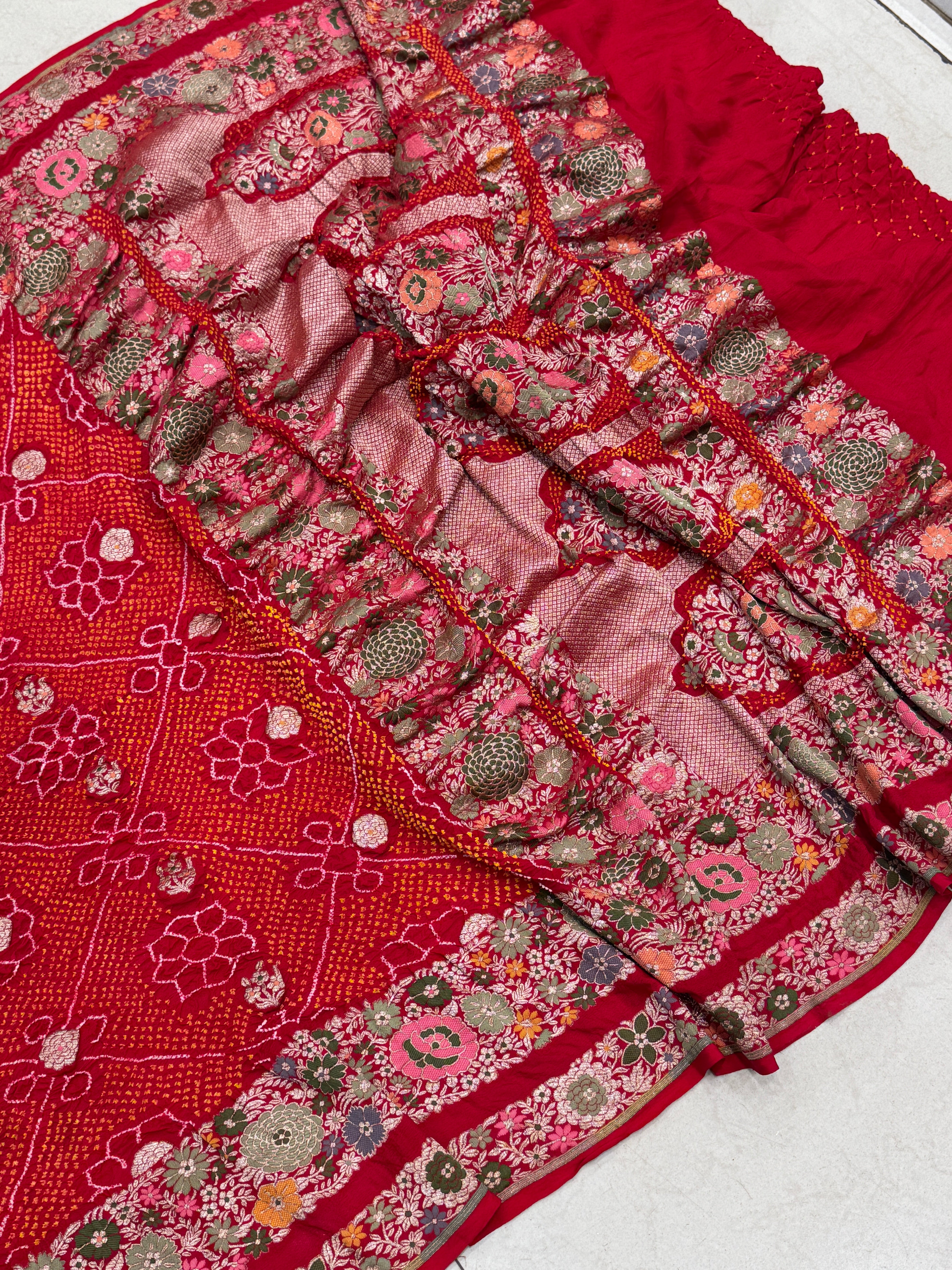 Red Meenakari Handloom Bandhej Bandhini Saree