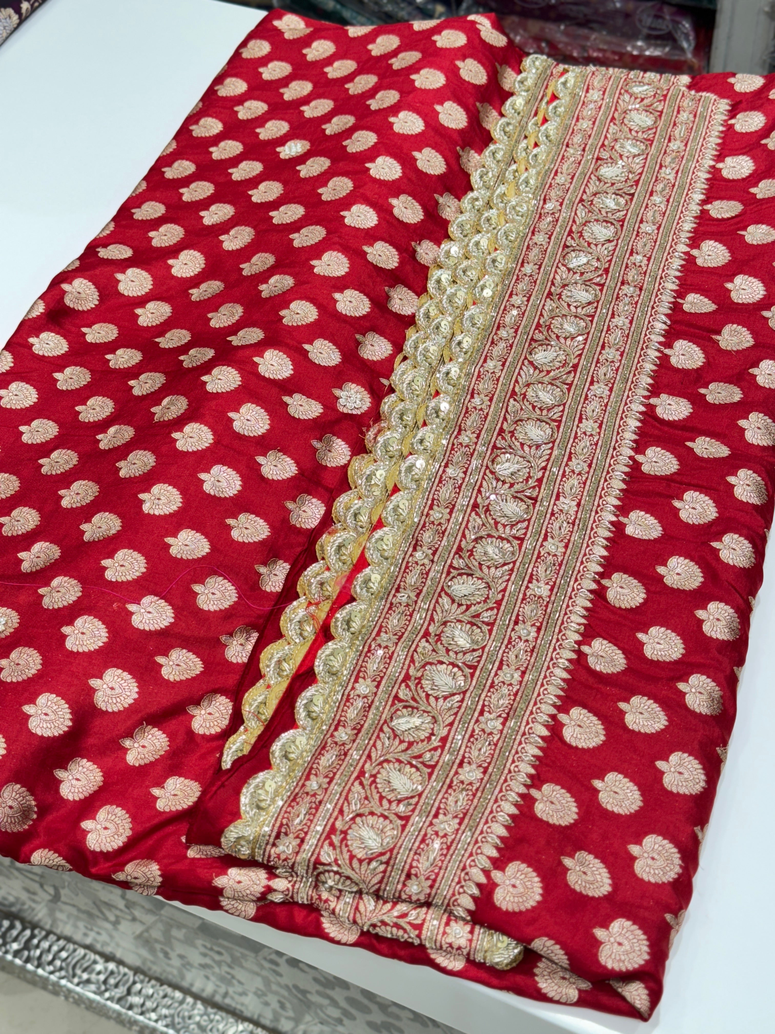 Red Buttis Handloom Banarasi Pure Katan Zardosi Embroidery Saree
