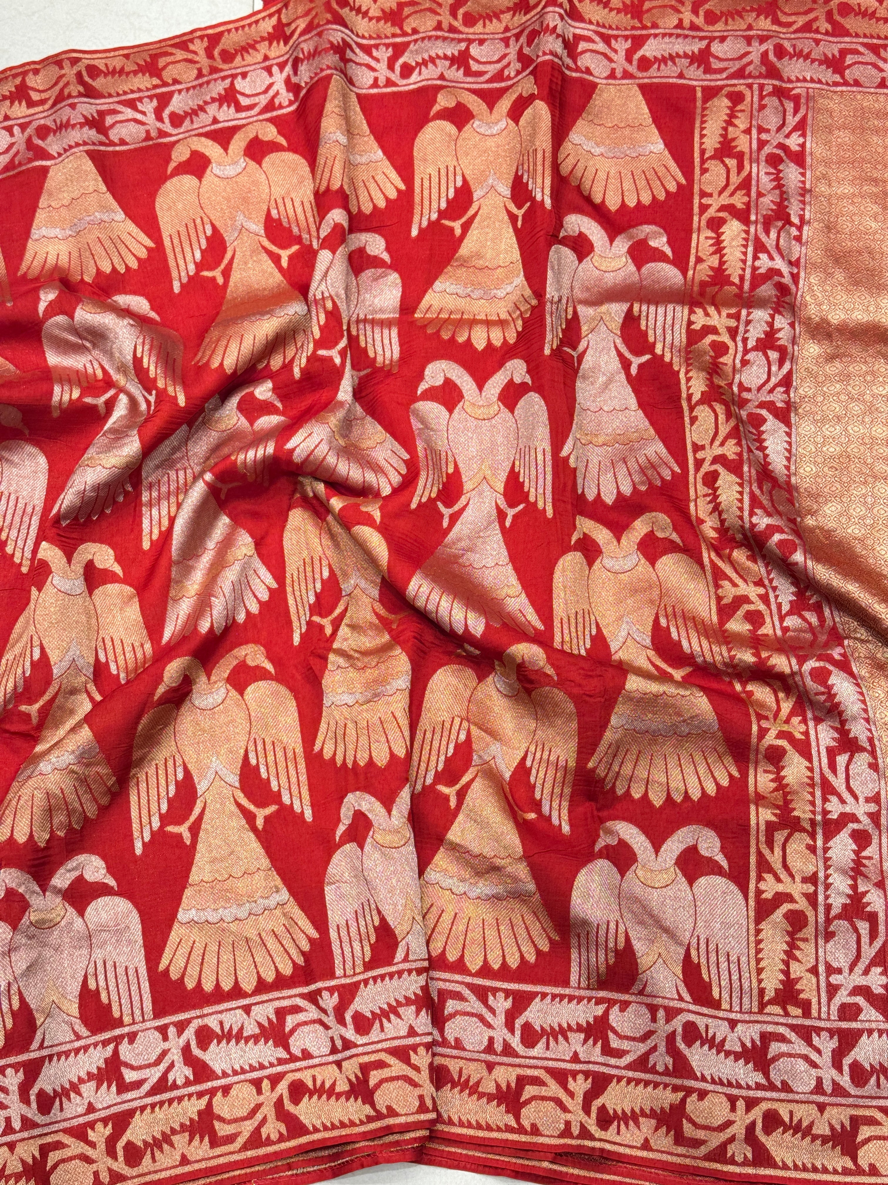Red Nita Ambani Inspired Contemporary Banarasi Munga Saree