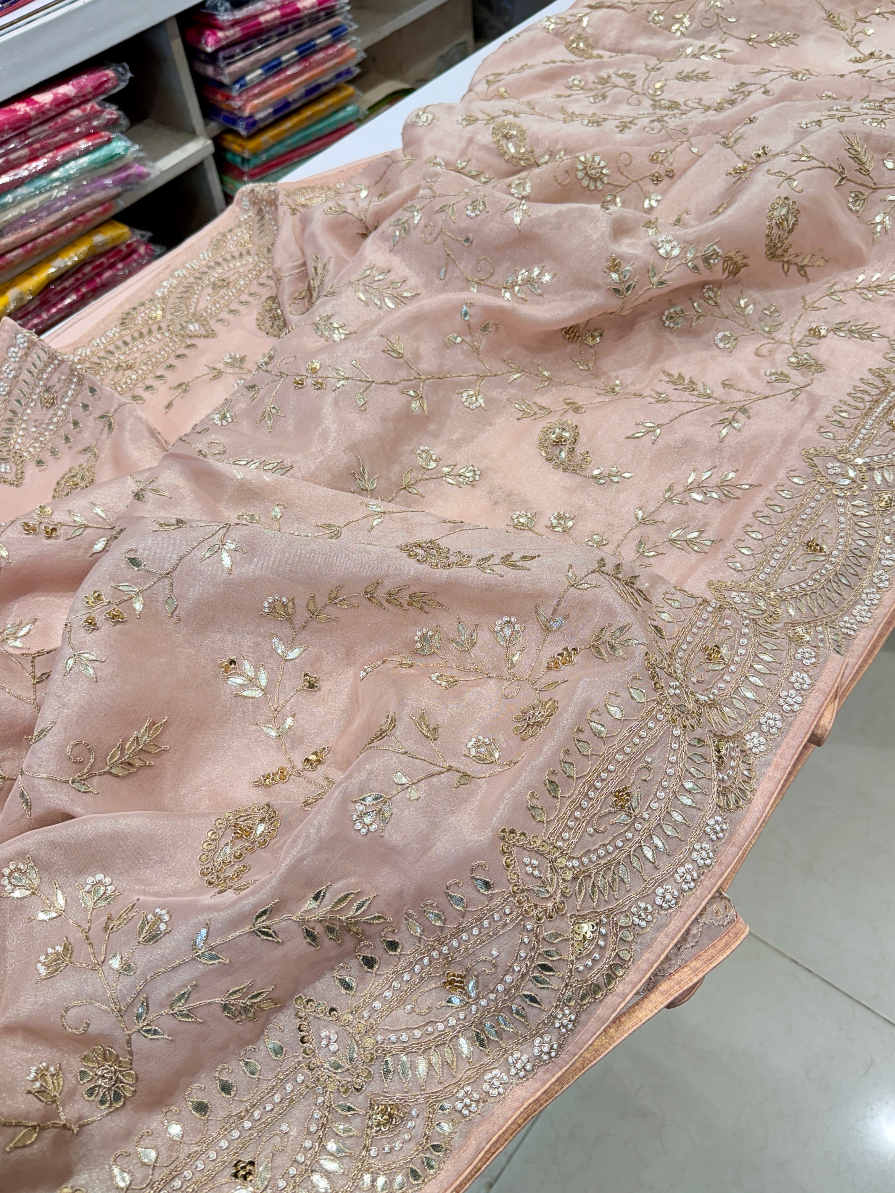 Pink Tissue Gotapatti Jaal Saree
