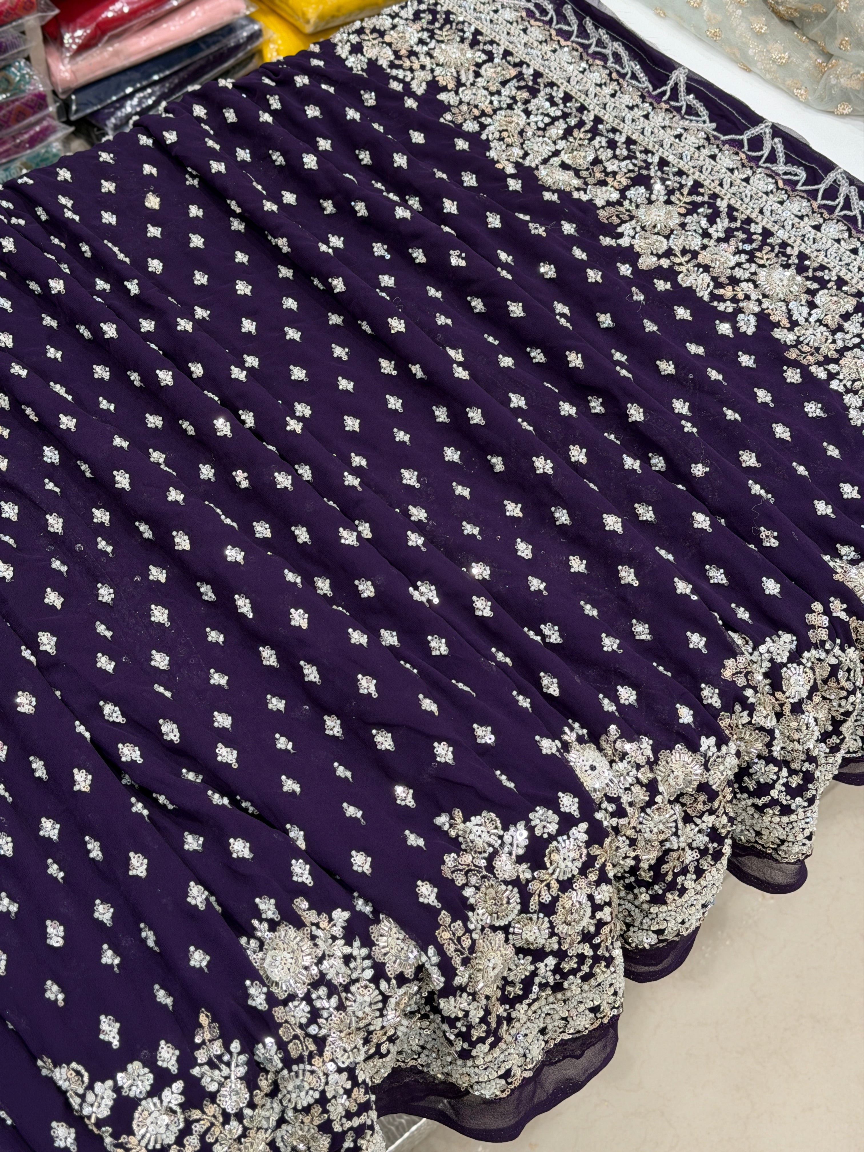 Violet Manish Malhotra Inspired Georgette Moti Sequin Butti Saree