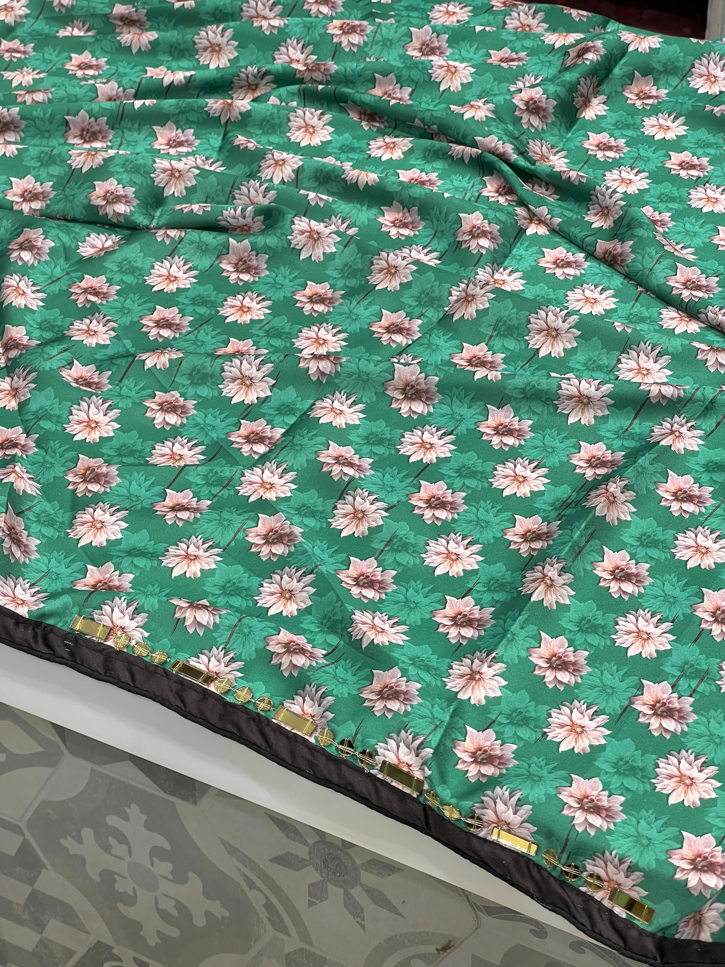 Green Satin Hand Embroidery Saree