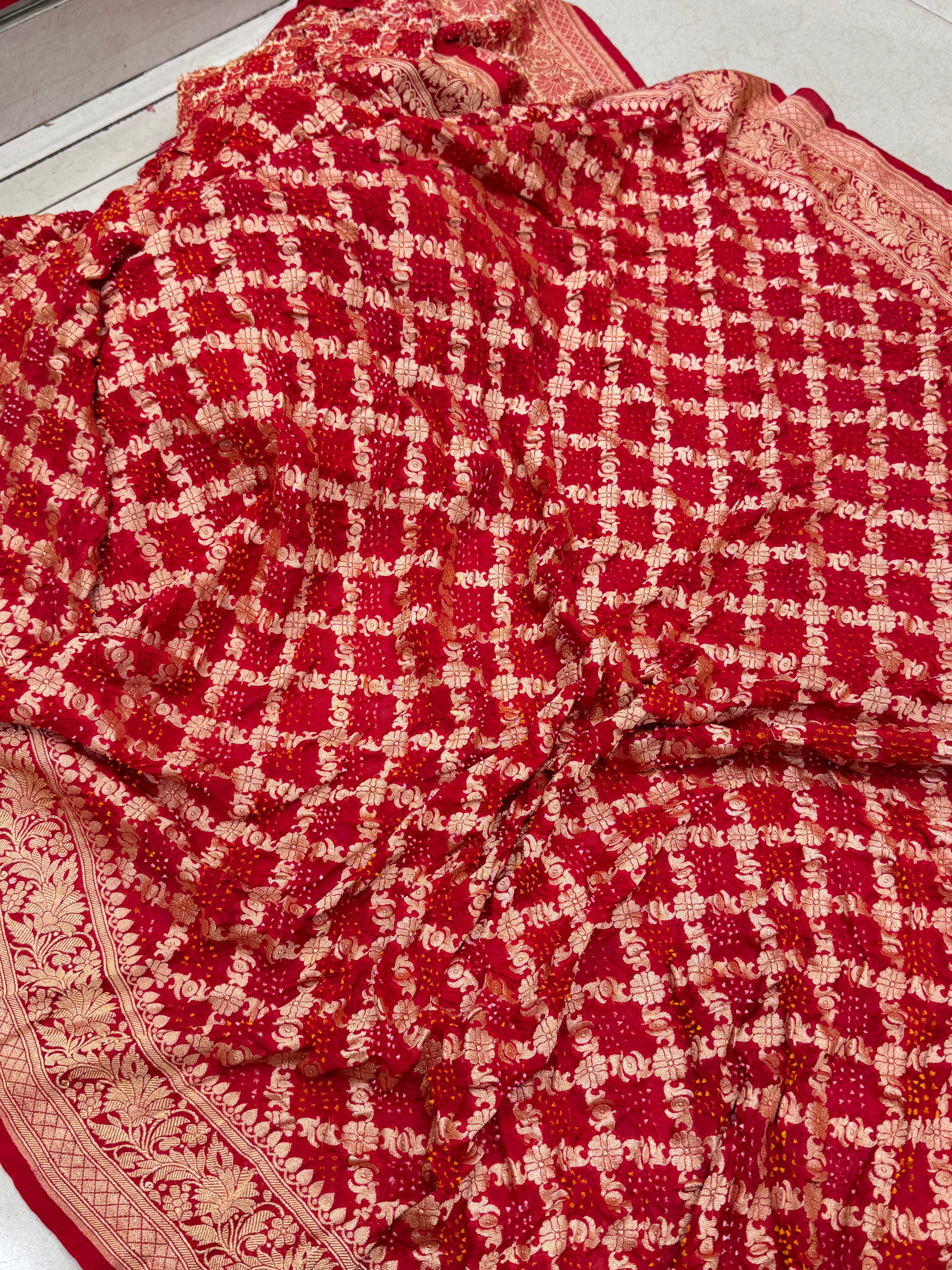 Red Bandhej Bandhini Saree