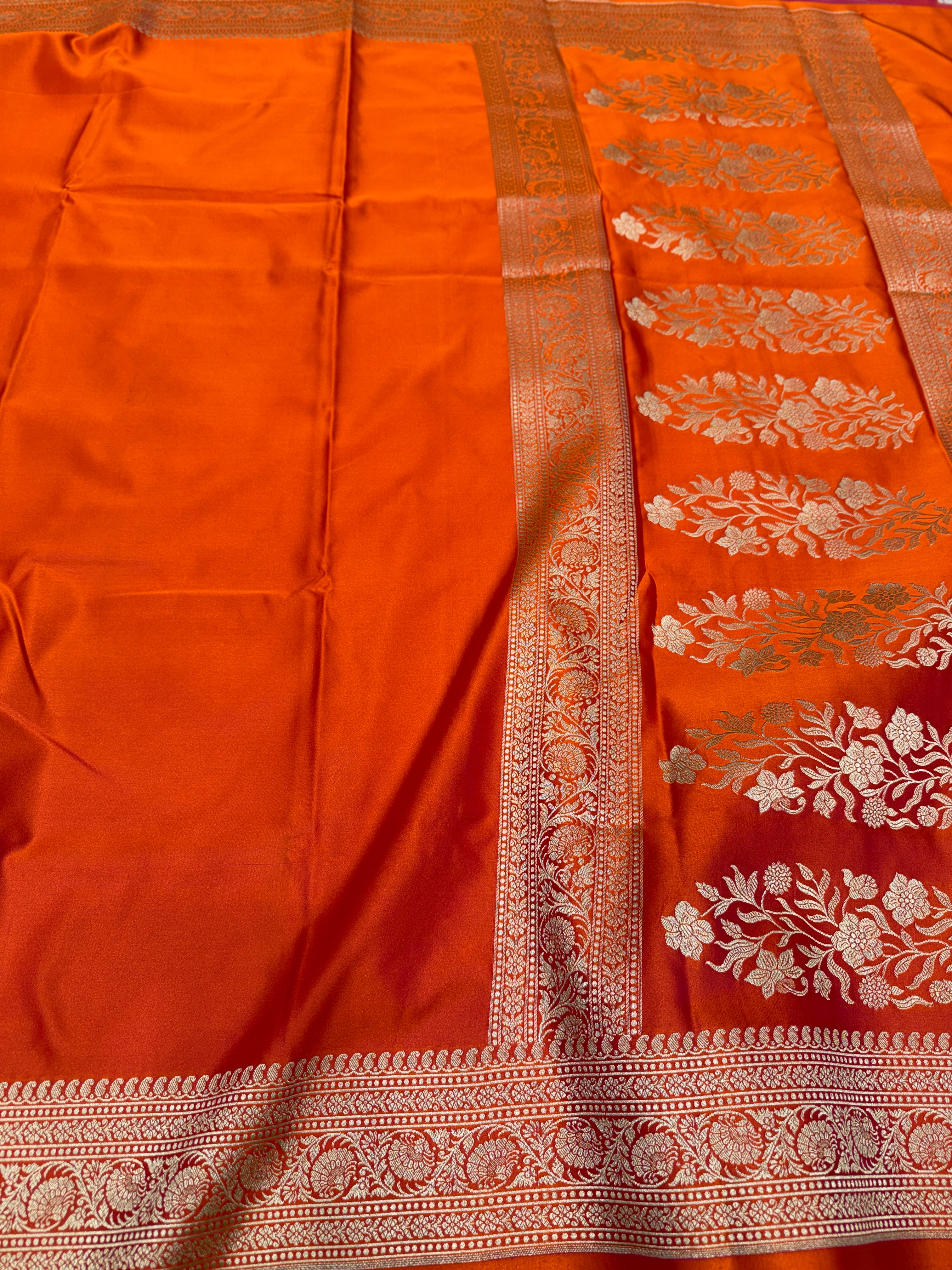Orange Banarasi Silk Plain Body Saree