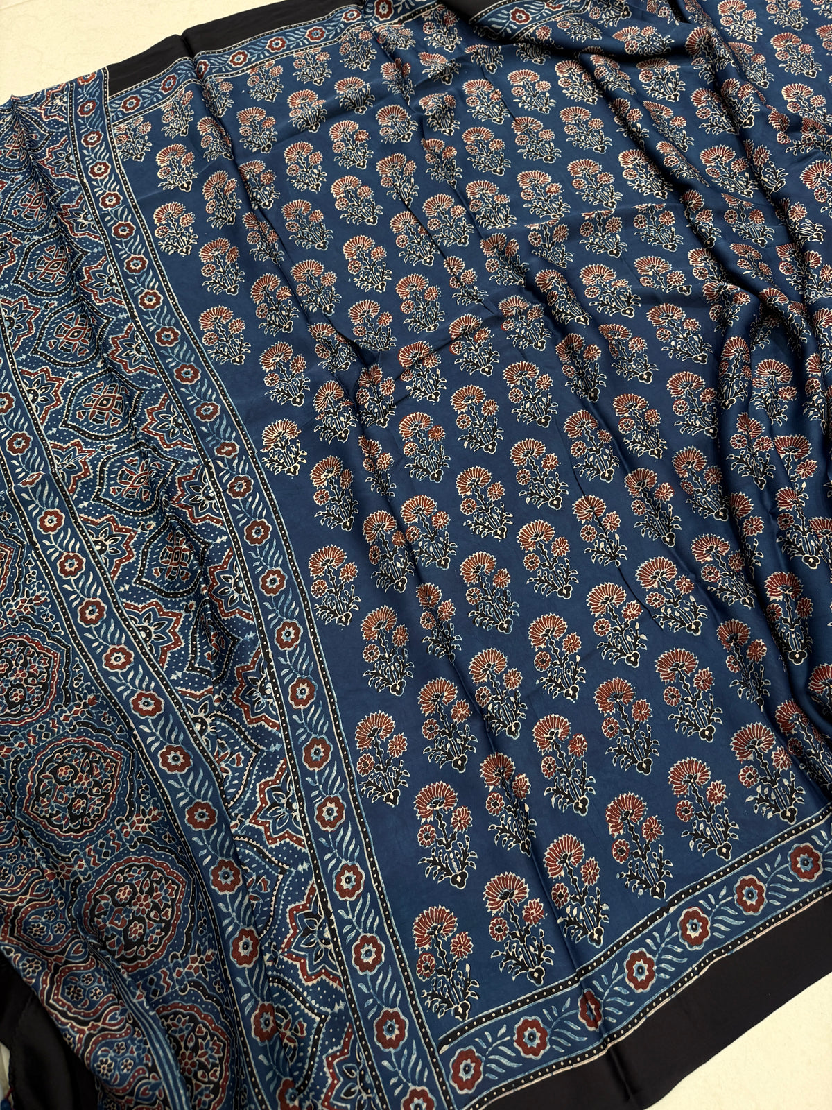 Blue Buttas Ajrakh Hand Block Print Pure Gajji Silk Dupatta