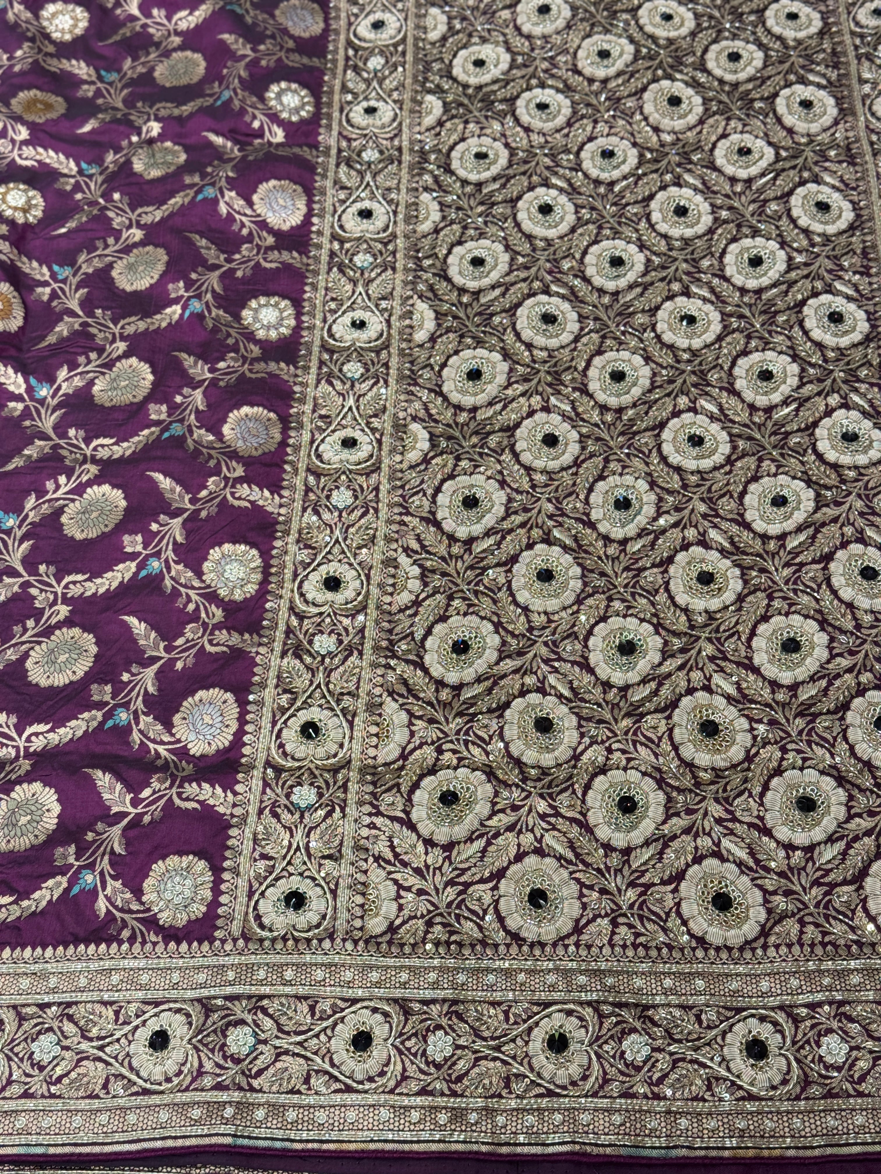 Violet Meenakari Handloom Banarasi Katan Jaal Zardosi Embroidery Saree