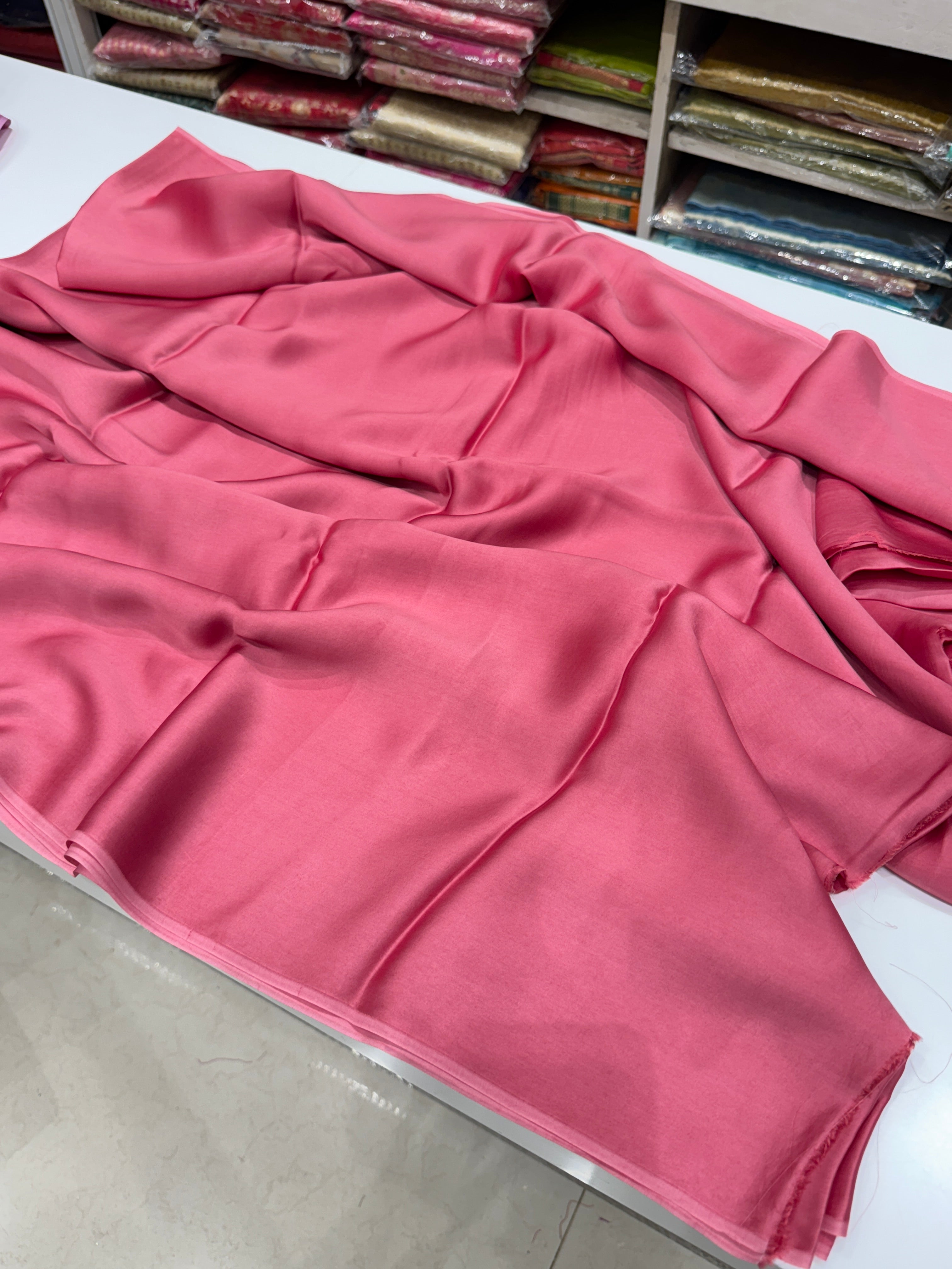 Strawberry Pink Plain Satin Silk Saree