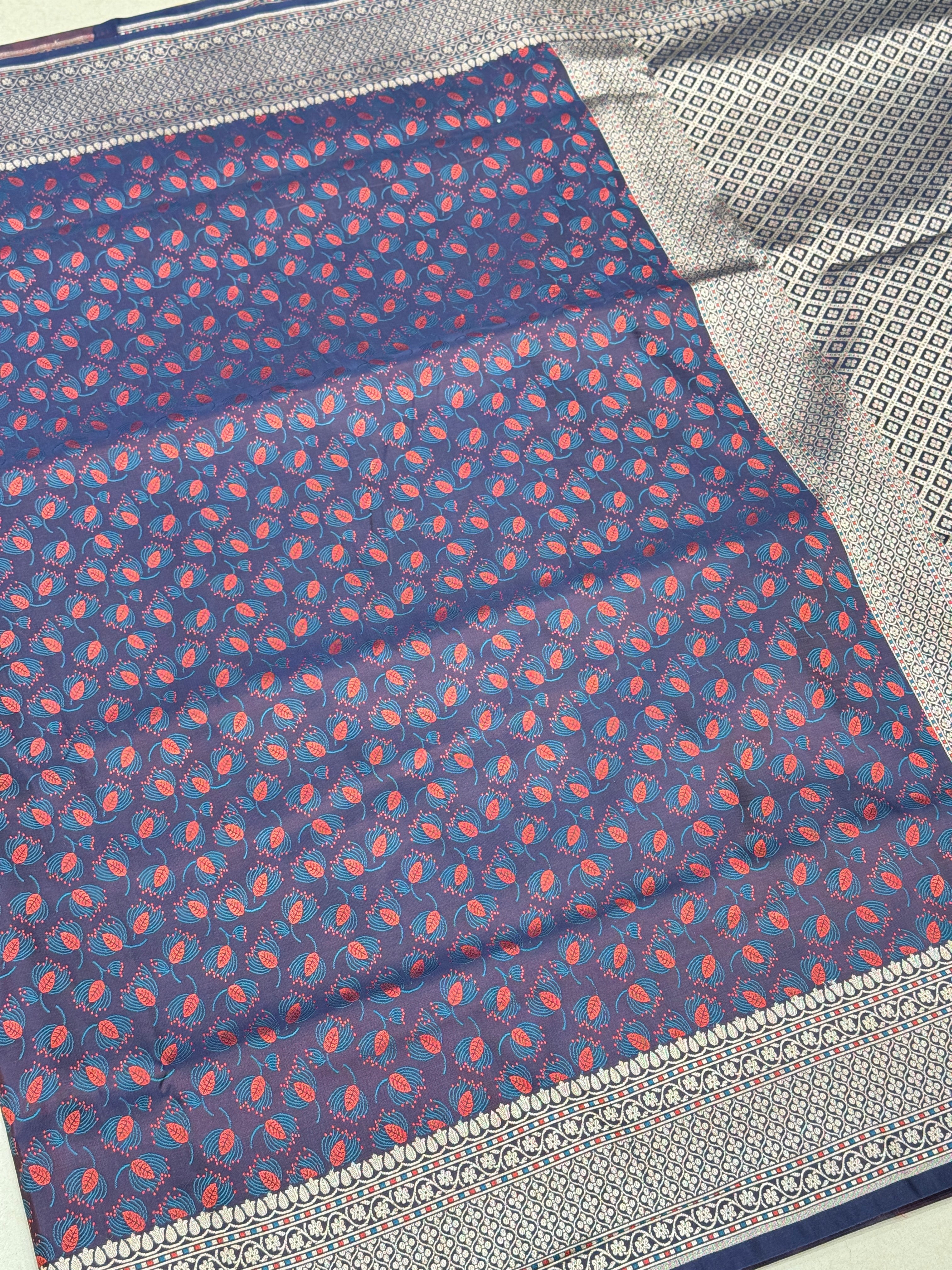 Blue Contemporary Banarasi Mushru Contrast Resham Saree