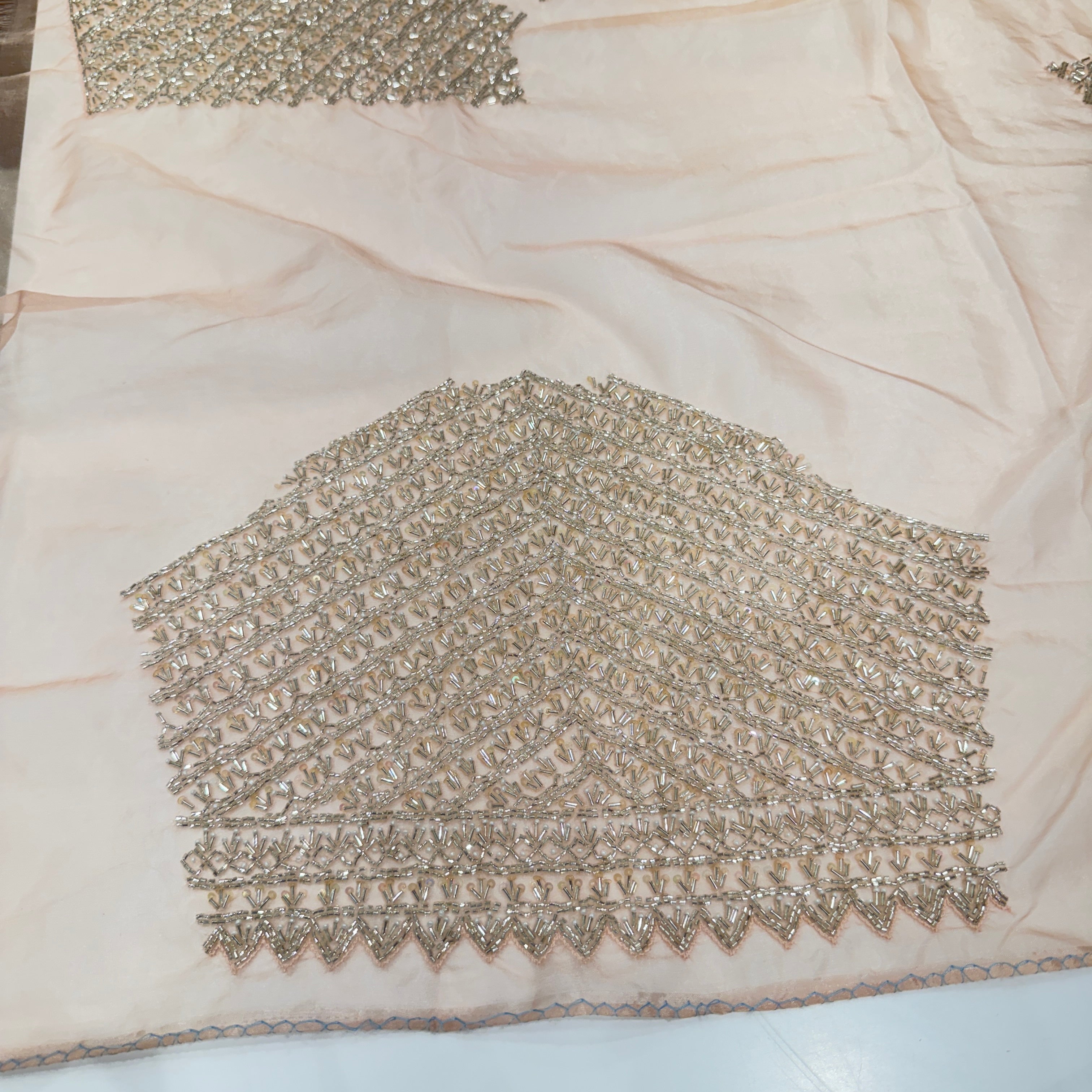 Light Peach Organza Hand Embroidery Blouse Piece
