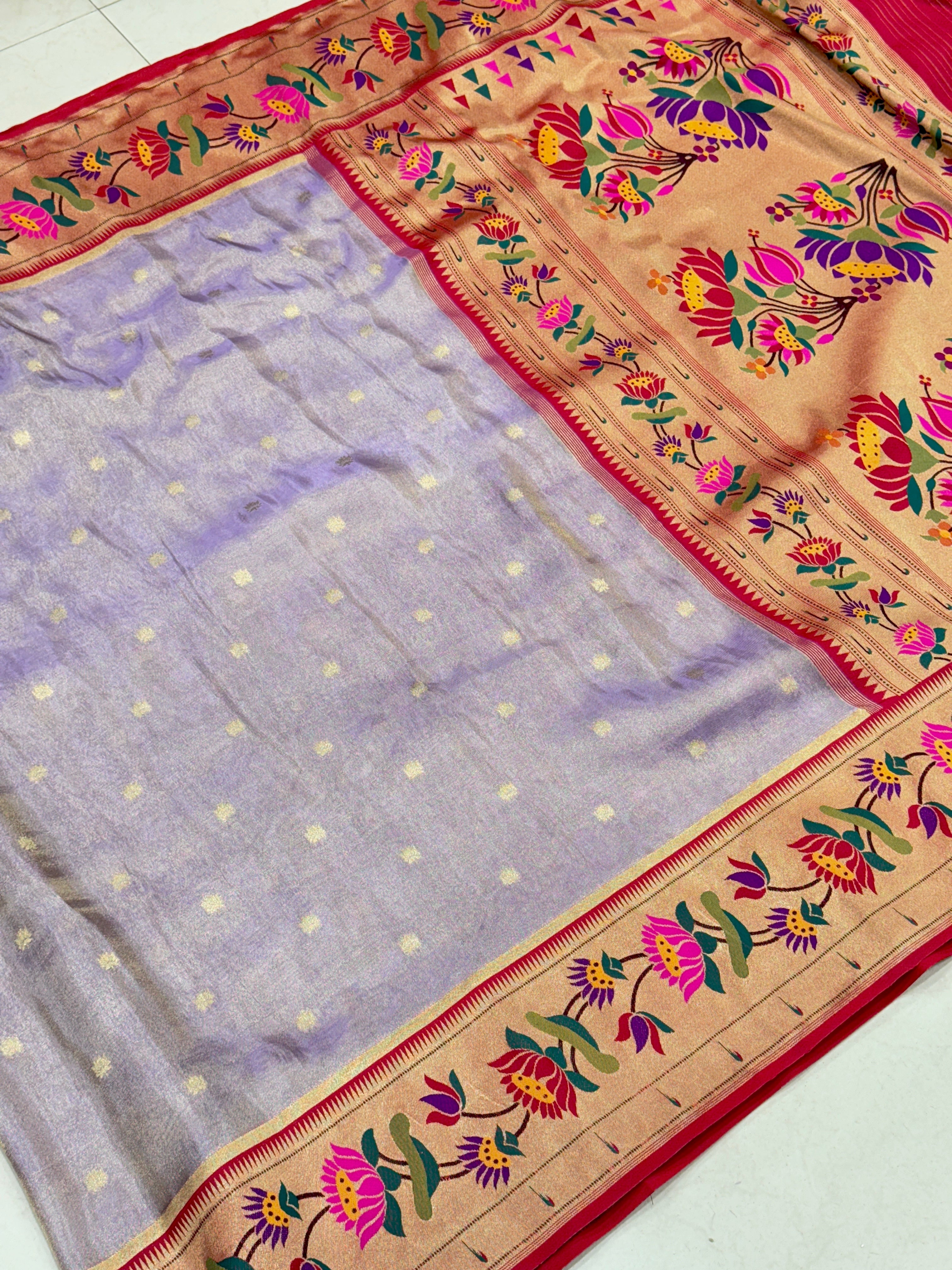 Lilac Tissue Paithani Lotus Border Saree