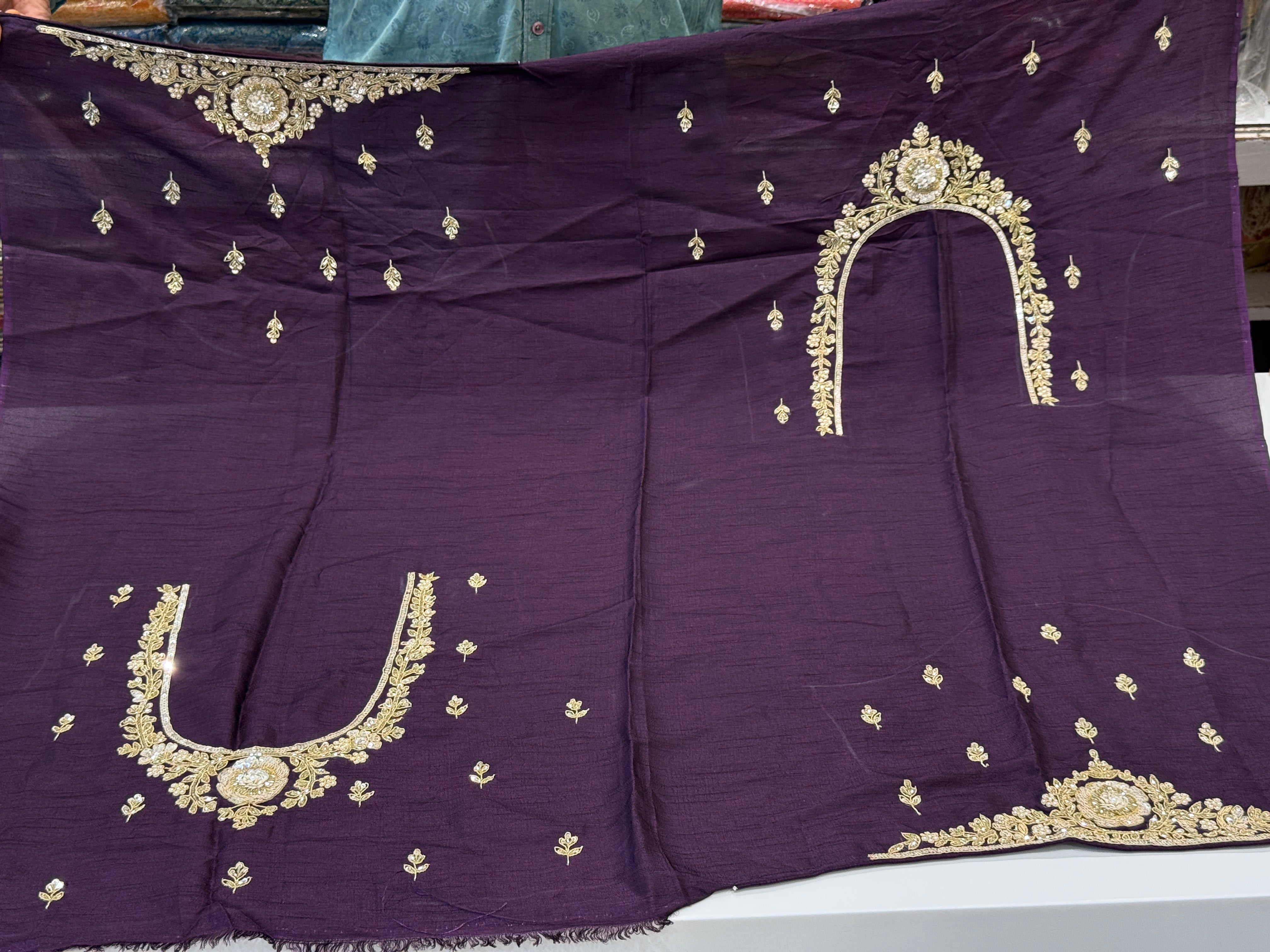 Dark Wine Organza Zardozi Hand Embroidery Saree