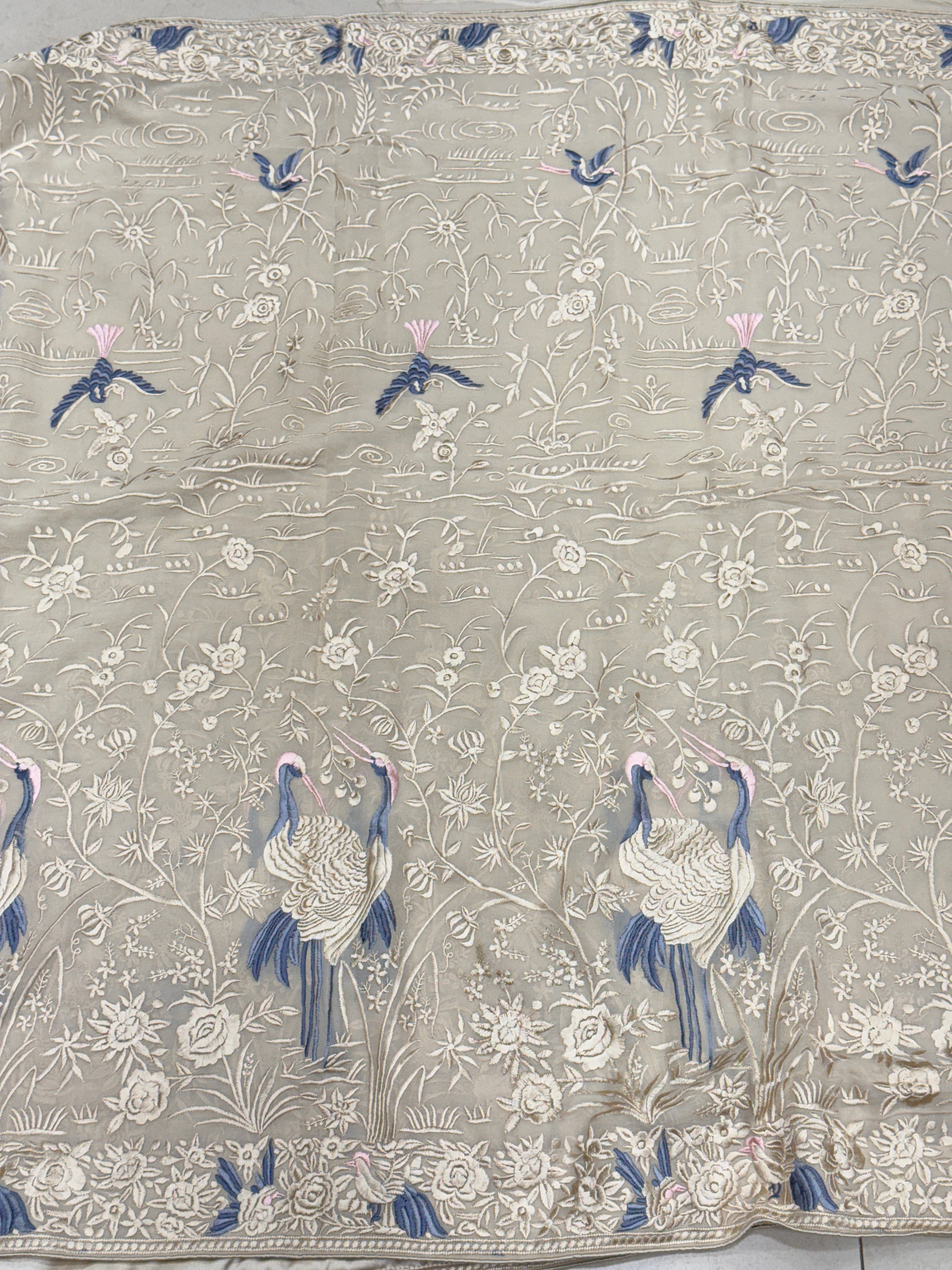 Beige Georgette Flamingo Parsi Gara Saree
