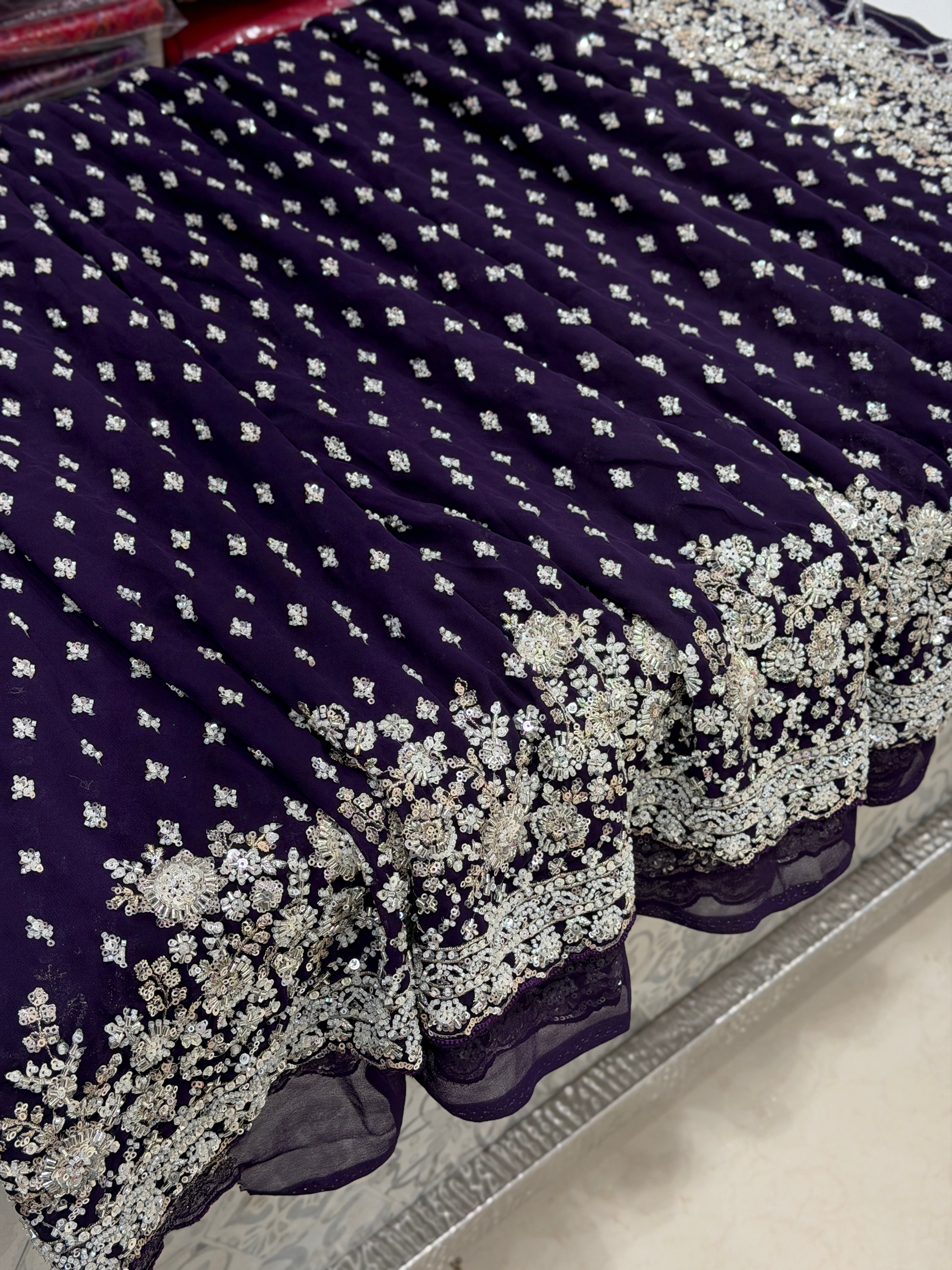 Violet Manish Malhotra Inspired Georgette Moti Sequin Butti Saree