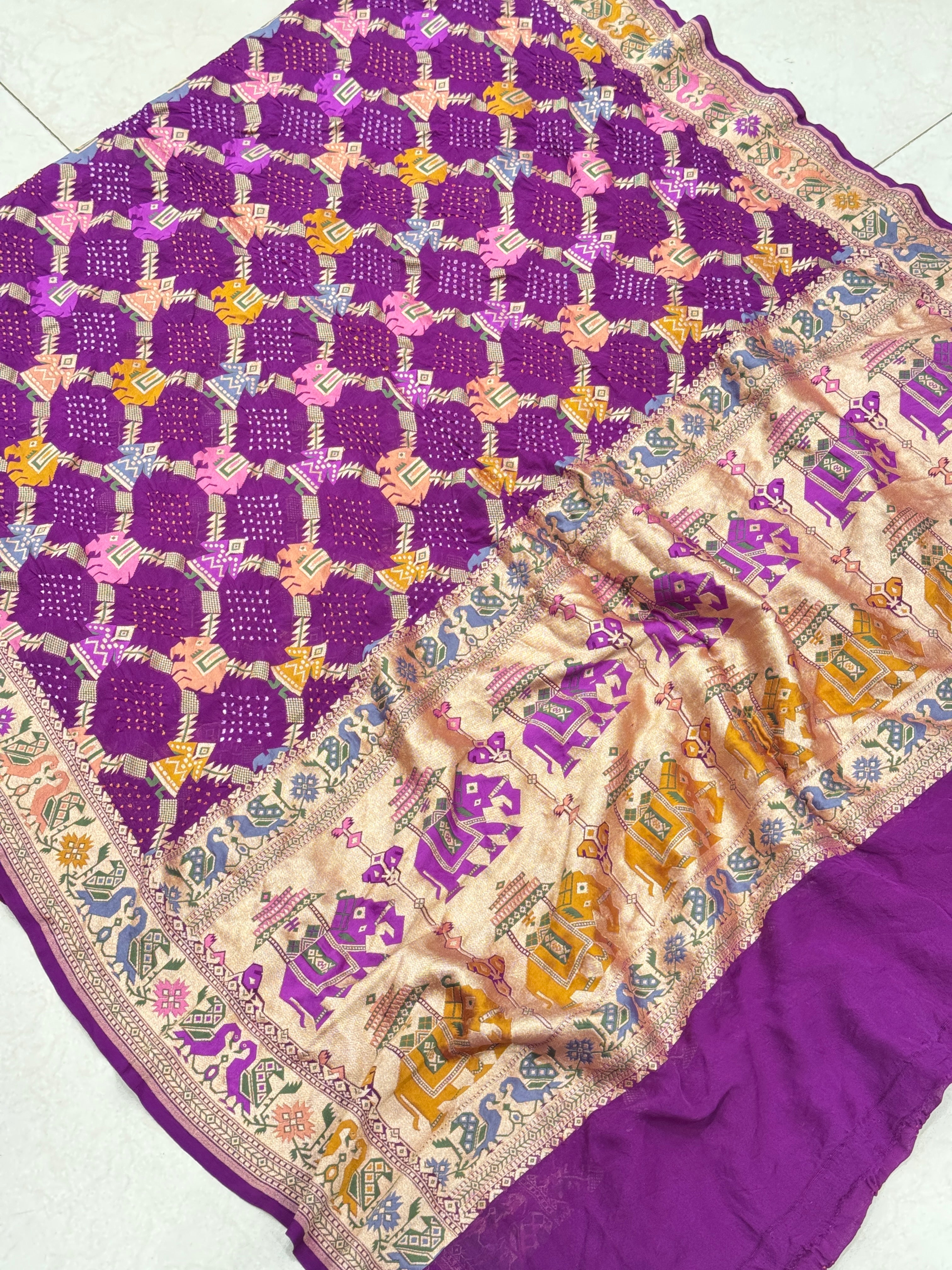 Violet Meenakari Handloom Bandhej Saree Patola Weave