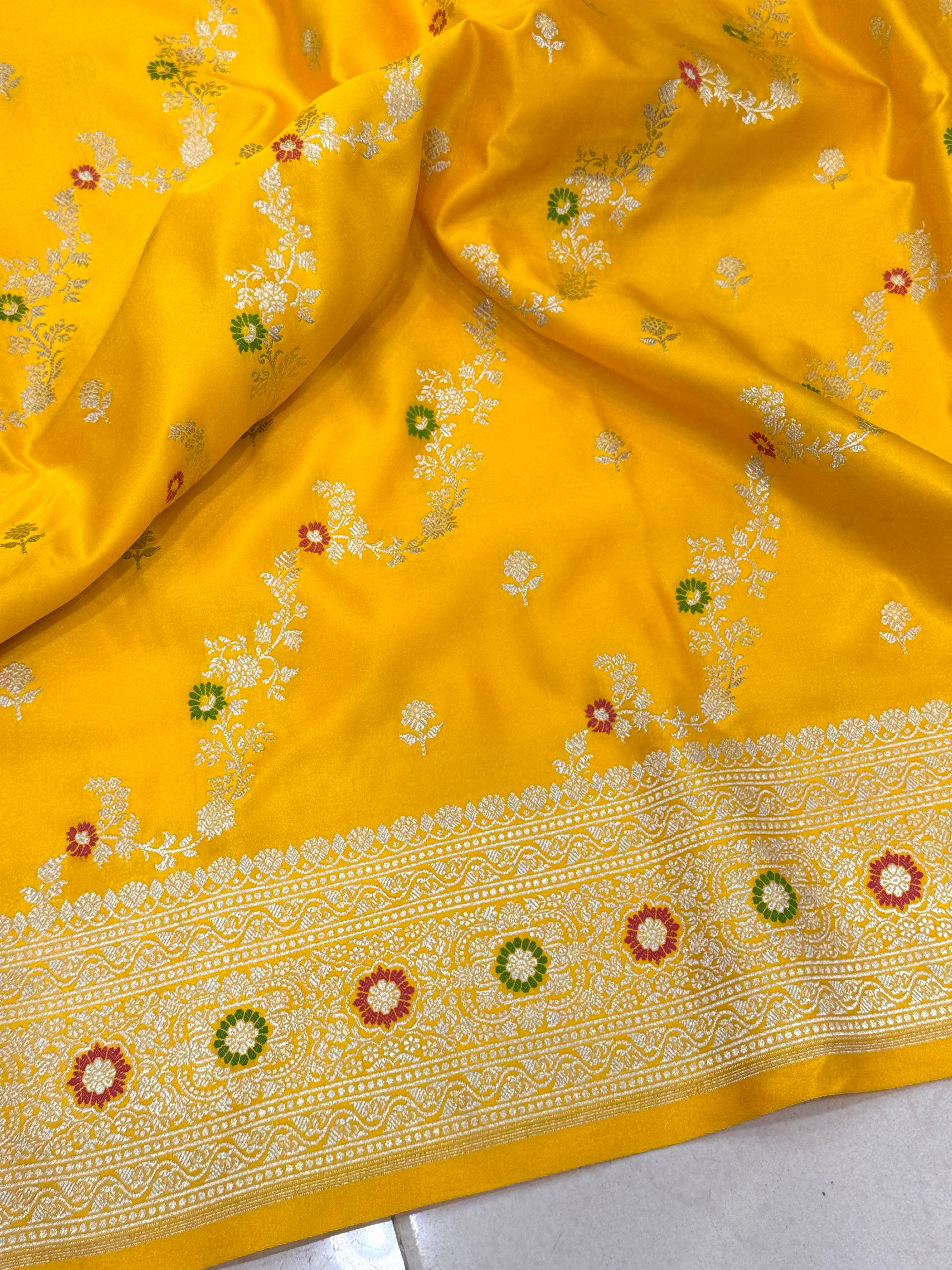 Yellow Banarasi Silk Meena Jaal Saree