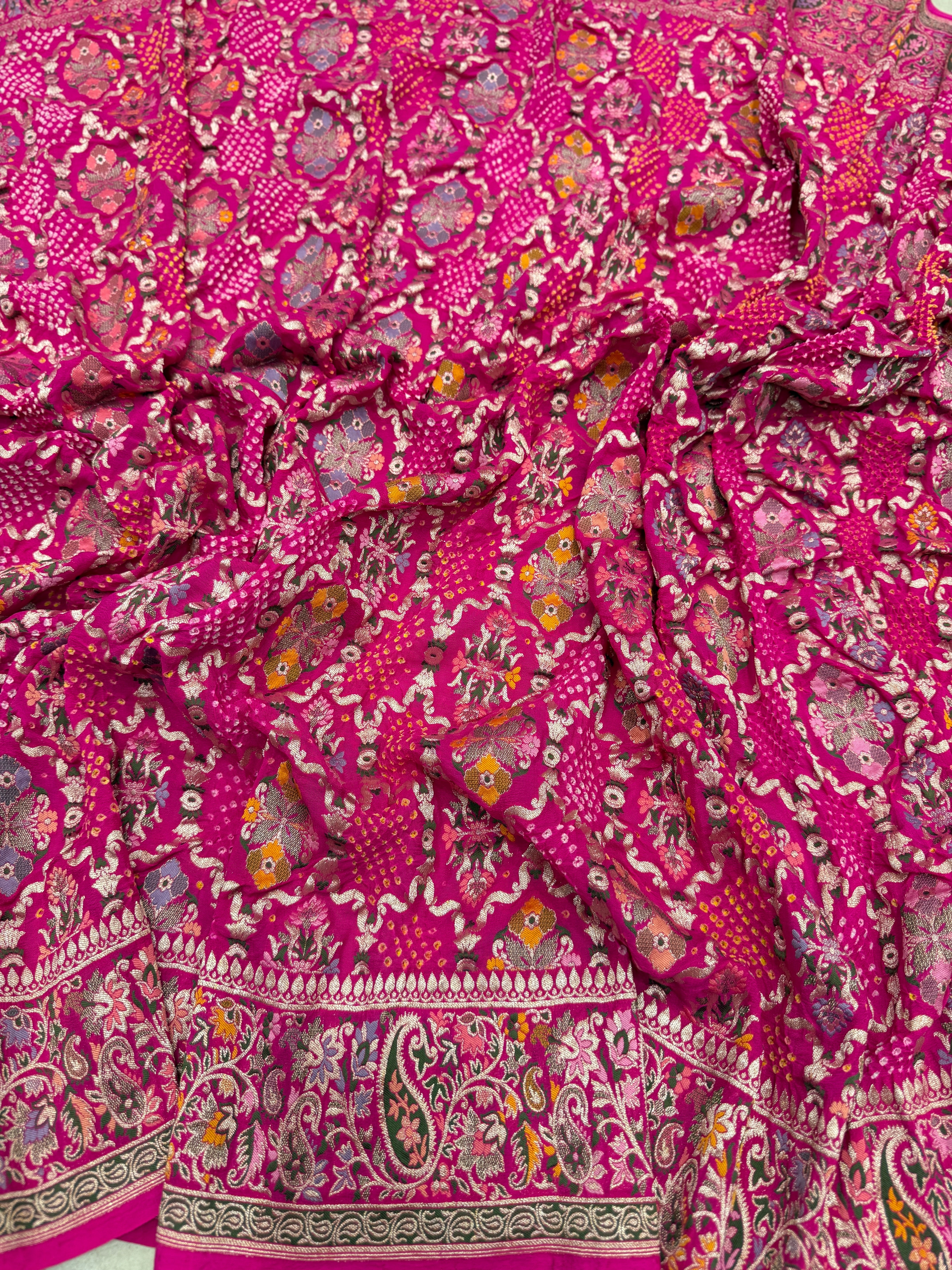 Rani Jaal Double Border Handloom Meenakari Rai Bandhej Pure Zari Dupatta